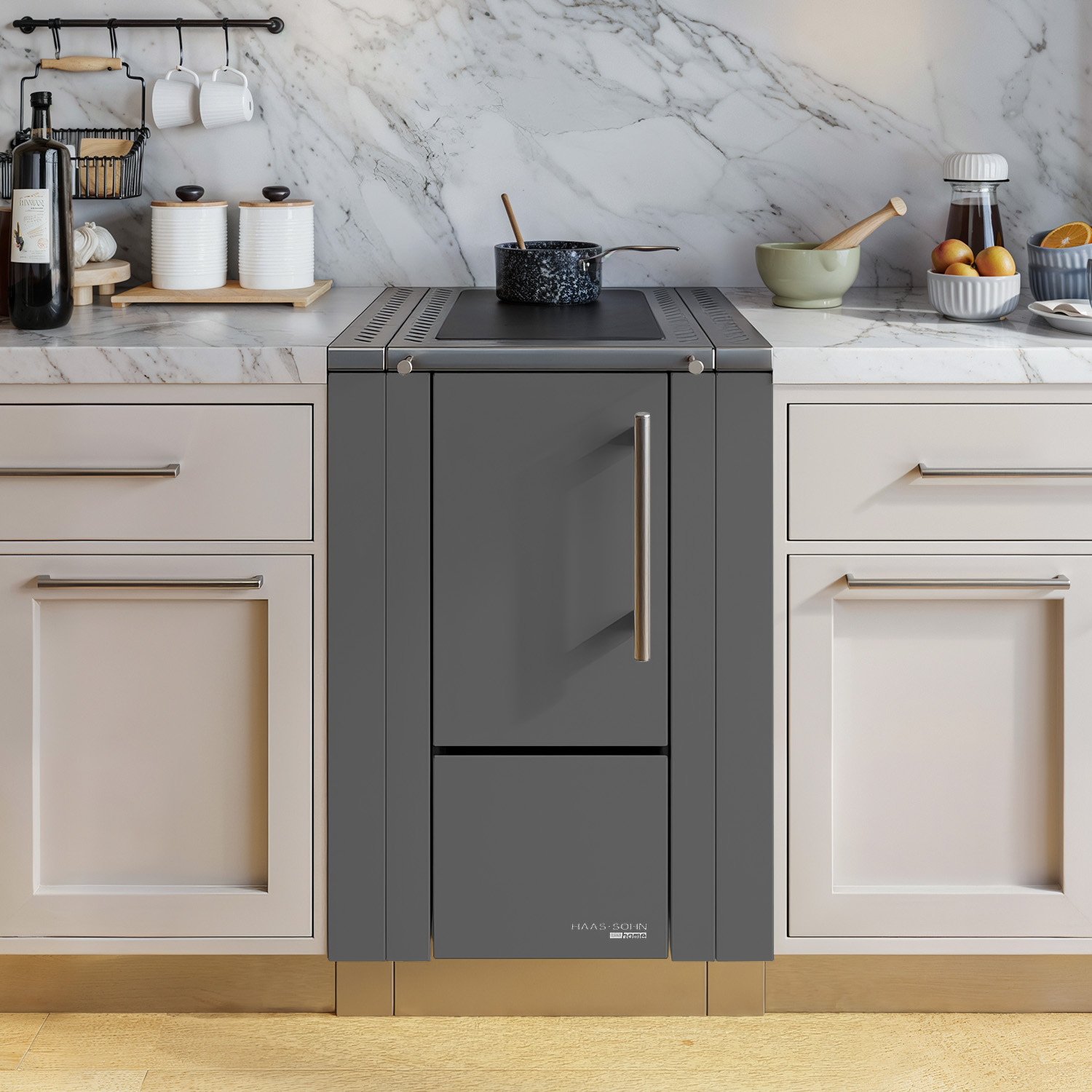 Haas+Sohn HS 40 sans vitre cuisinière à bois anthracite cadre de cuisinière acier inoxydable plaque de cuisson en acier