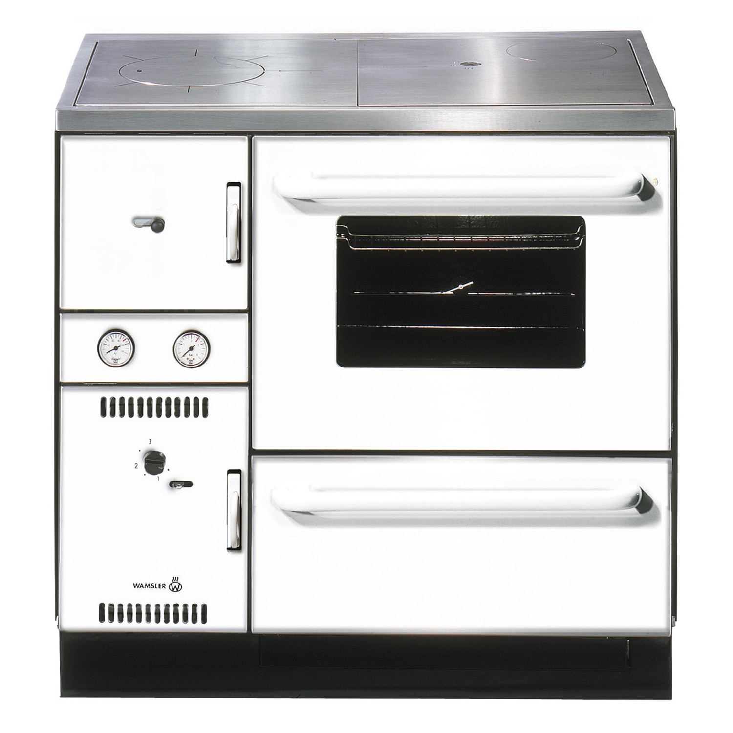 Wamsler K 148 poêle de cuisine avec raccordement à l'eau, blanc, conduit de fumée à droite