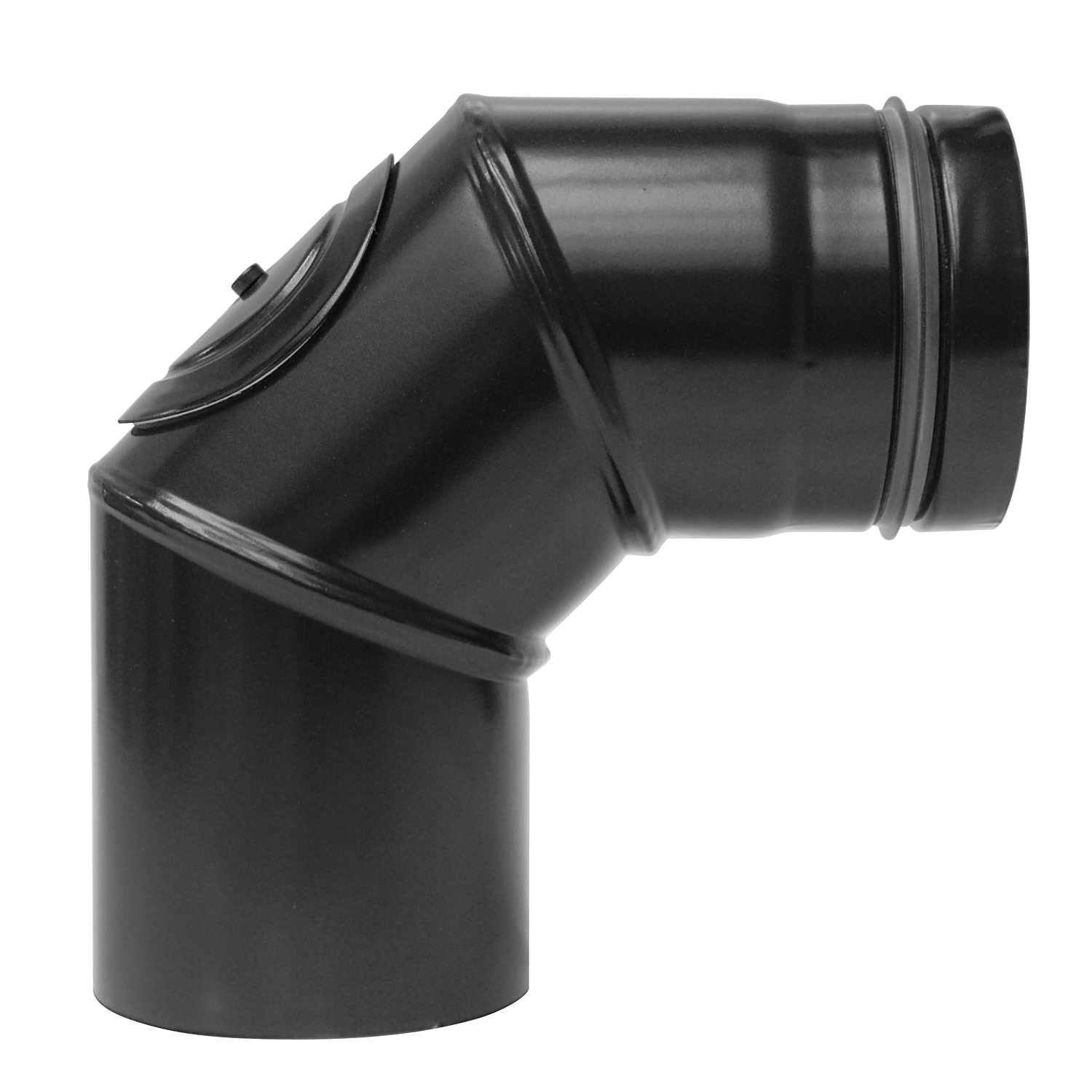 Raik conduit de poêle / tuyau de poêle 100 mm - coude à 90° en trois parties avec ouverture de nettoyage.