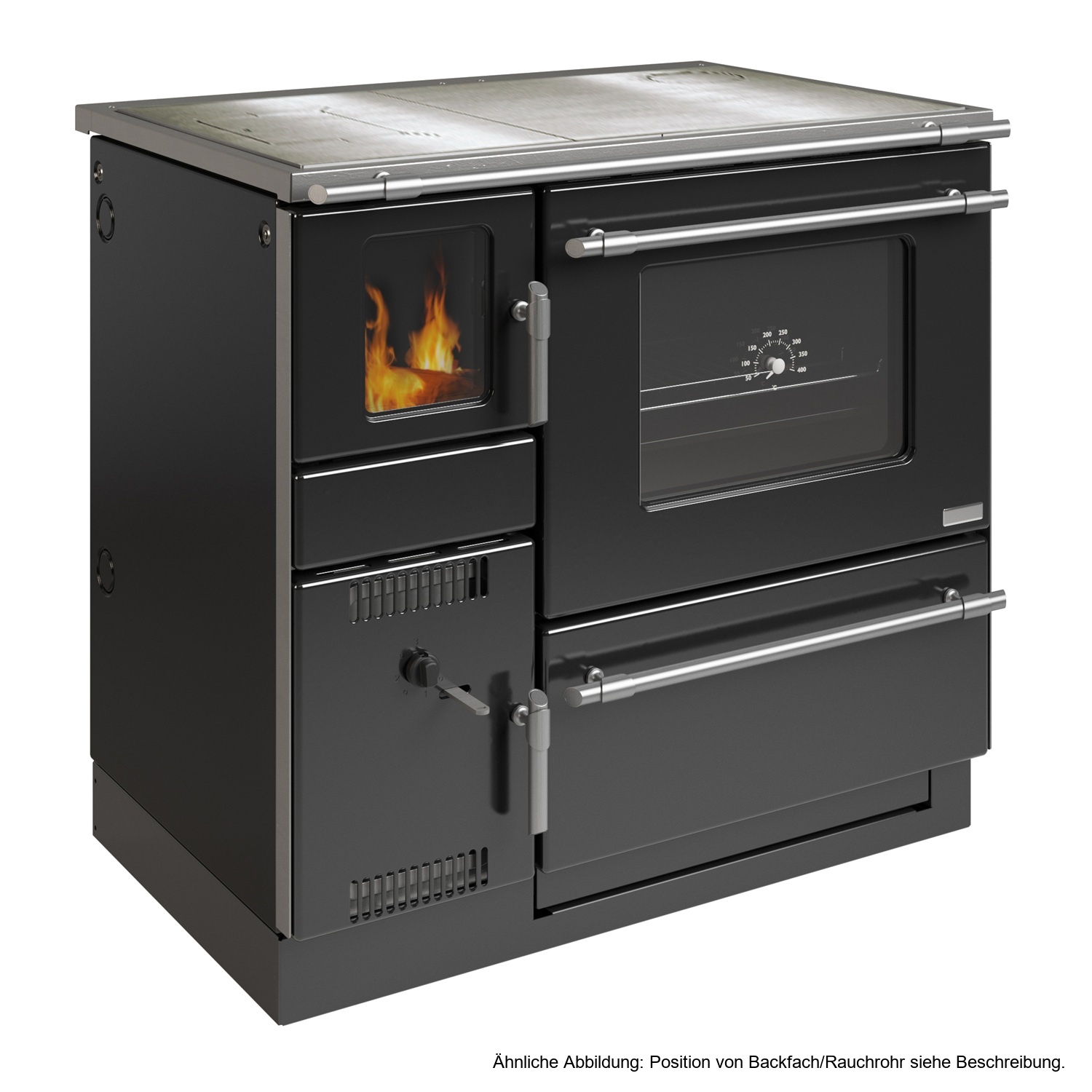 Wamsler K 139 F Cuisinière à bois à droite noir avec plaque vitrocéramique