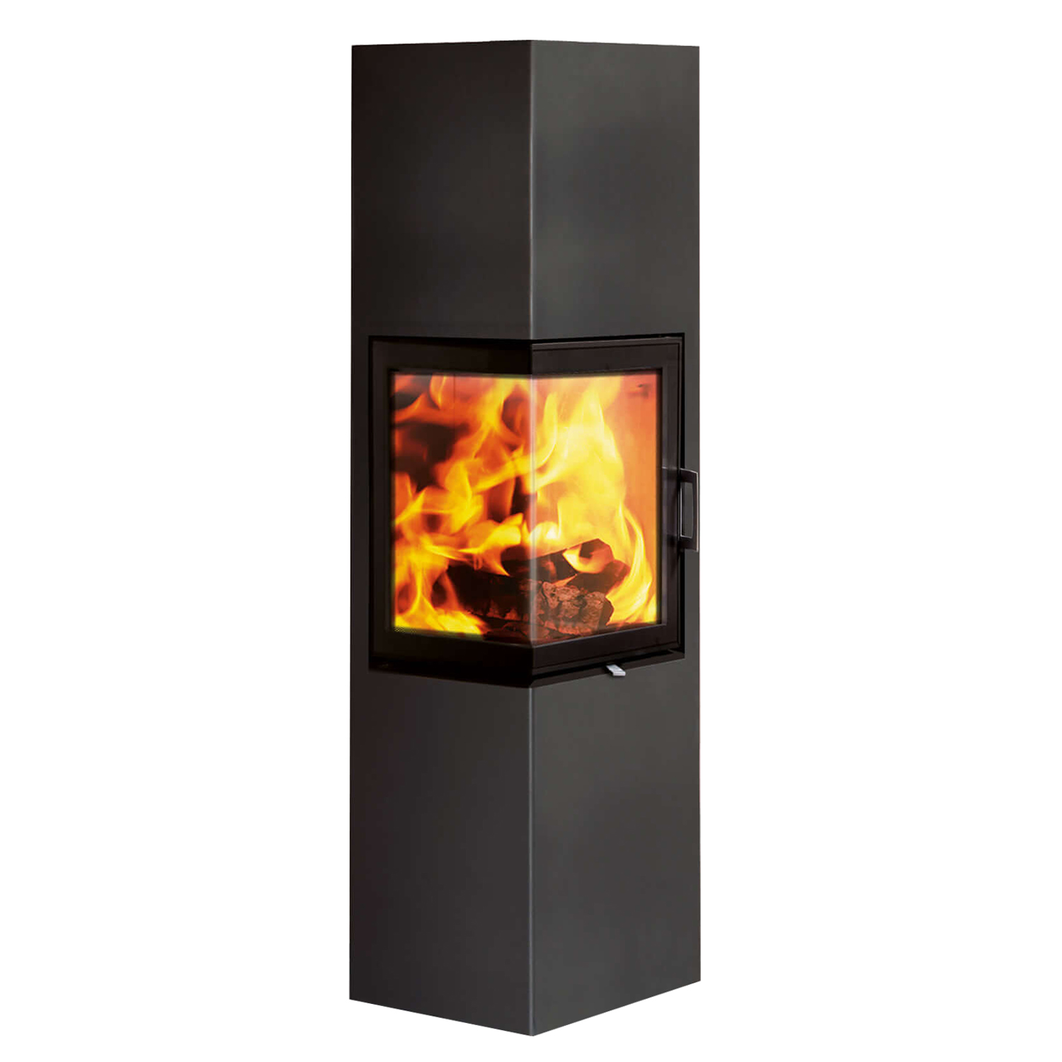Austroflamm Slim 2.0 poêle à bois en acier gris fonte, ouverture de porte à gauche, raccordement supérieur ou arrière