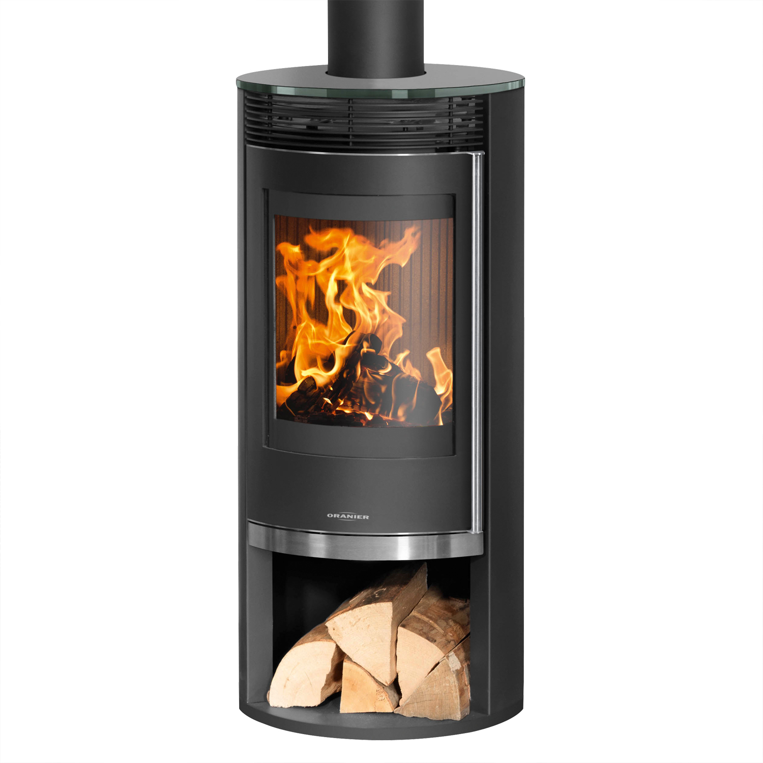 Oranier Rota 2.0 Poêle à bois en acier noir avec plaque de recouvrement en verre