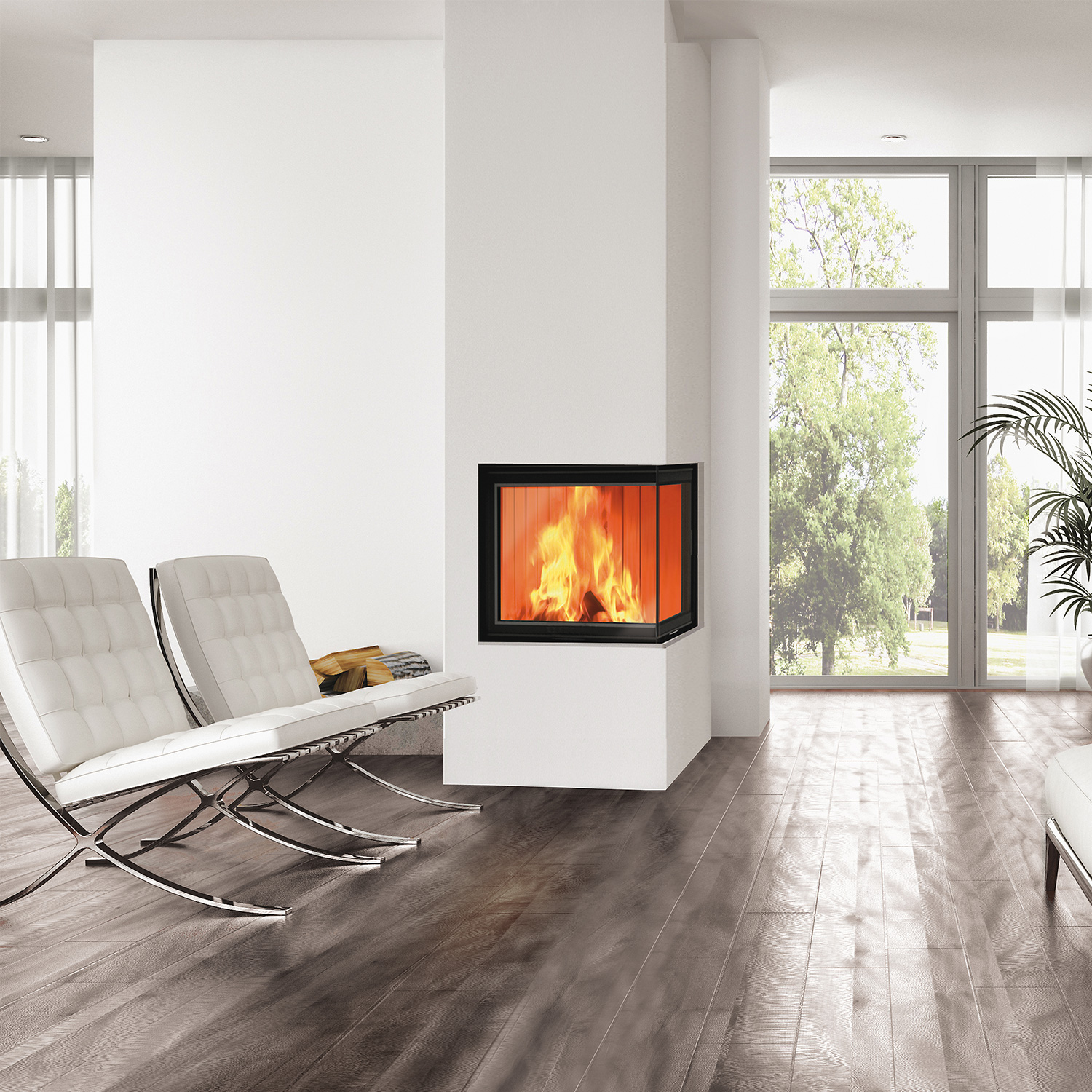 Edilkamin Windo2 50 insert de cheminée d'angle avec ventilation par soufflerie