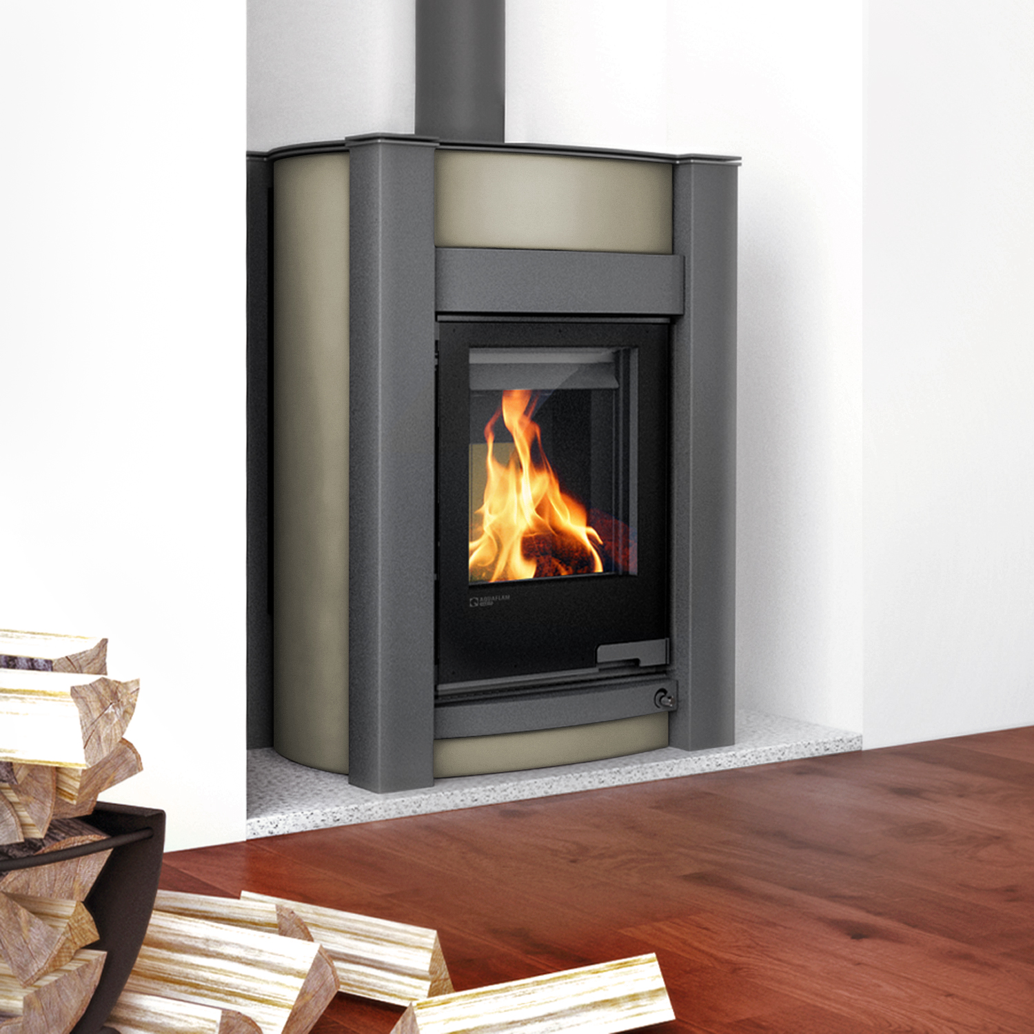 Aquaflam Vario Kalmar Basic Poêle à bois avec échangeur d'eau Olive 11/7 kW