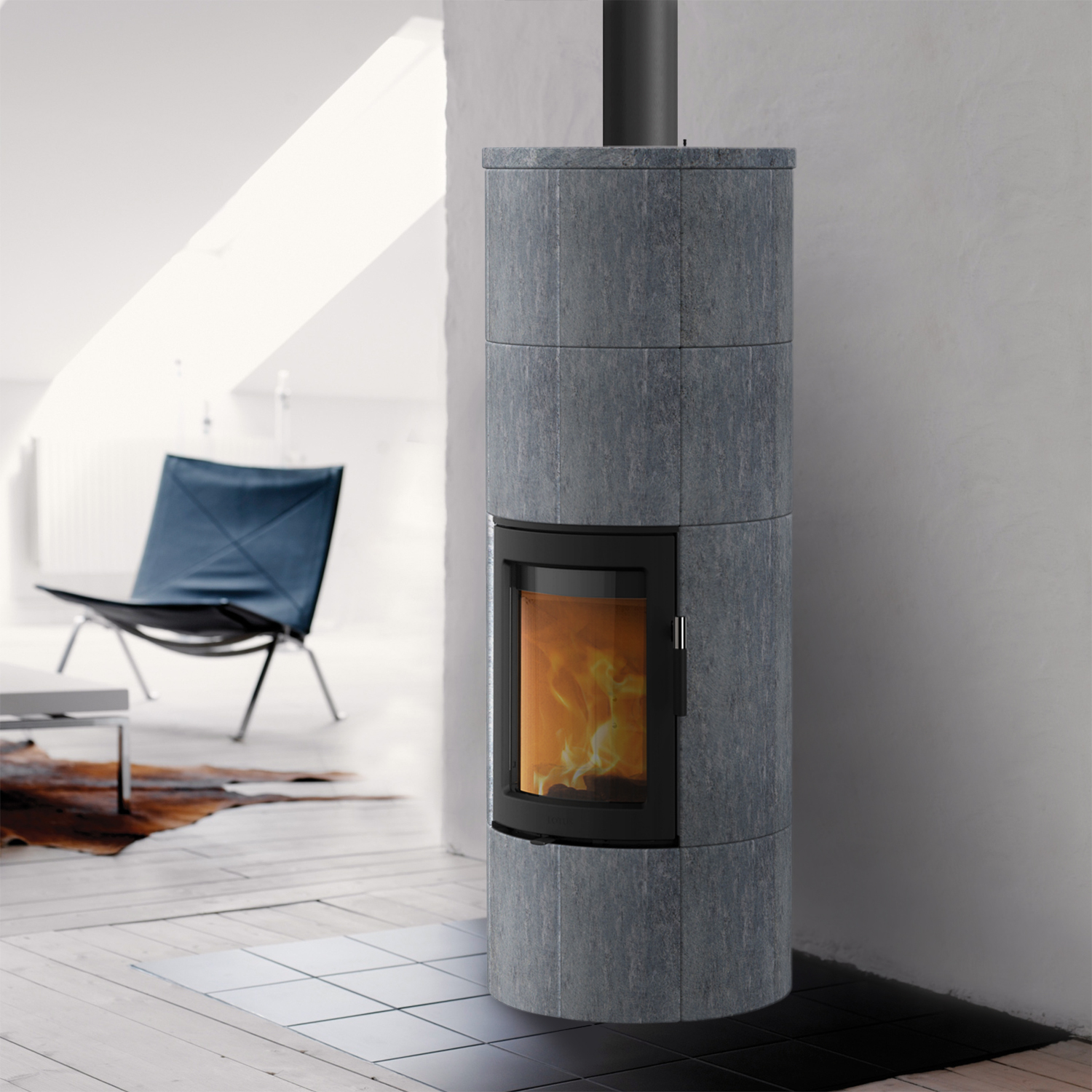 Poêle à bois Lotus Maestro 2 en stéatite, porte noire, évacuation des fumées par le haut