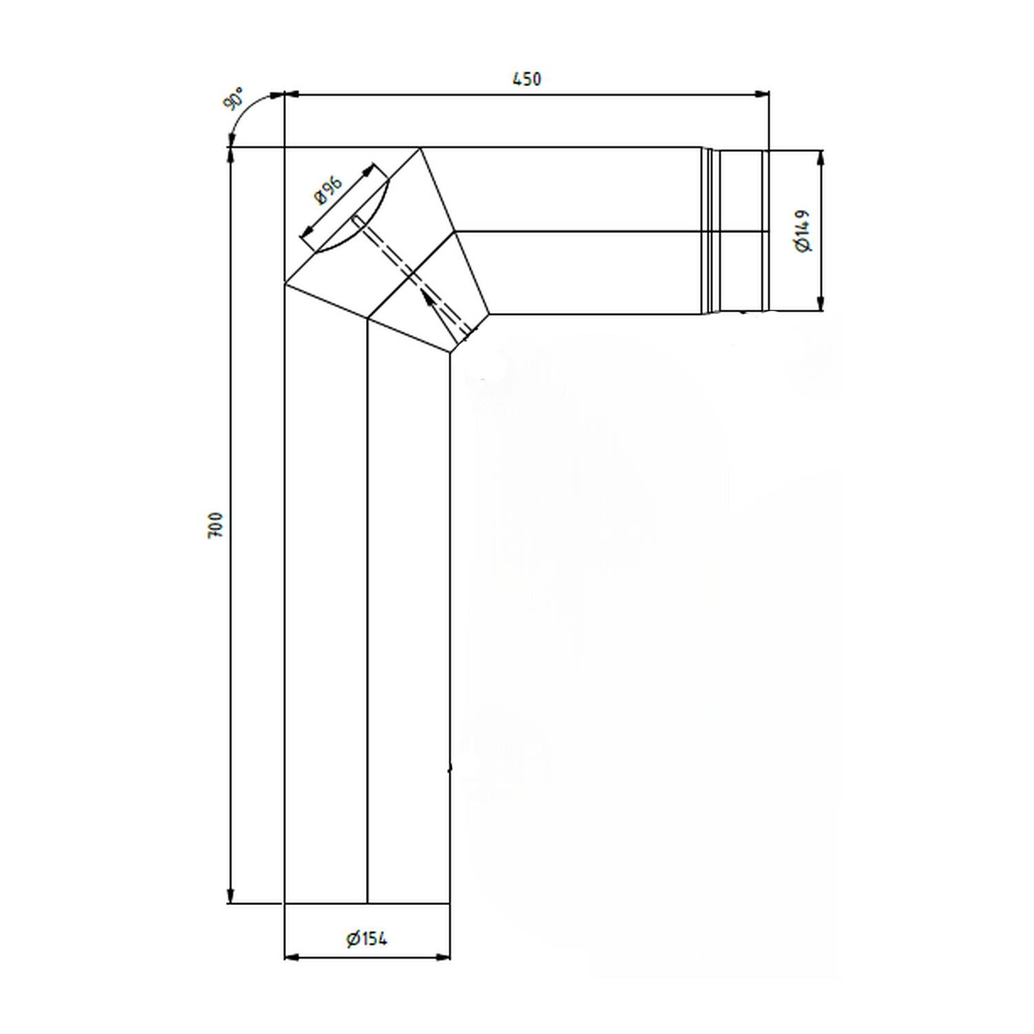 Raik coude LS diamètre 150/90° 2,00mm 3-pièces 700/450 avec porte intégrée noir