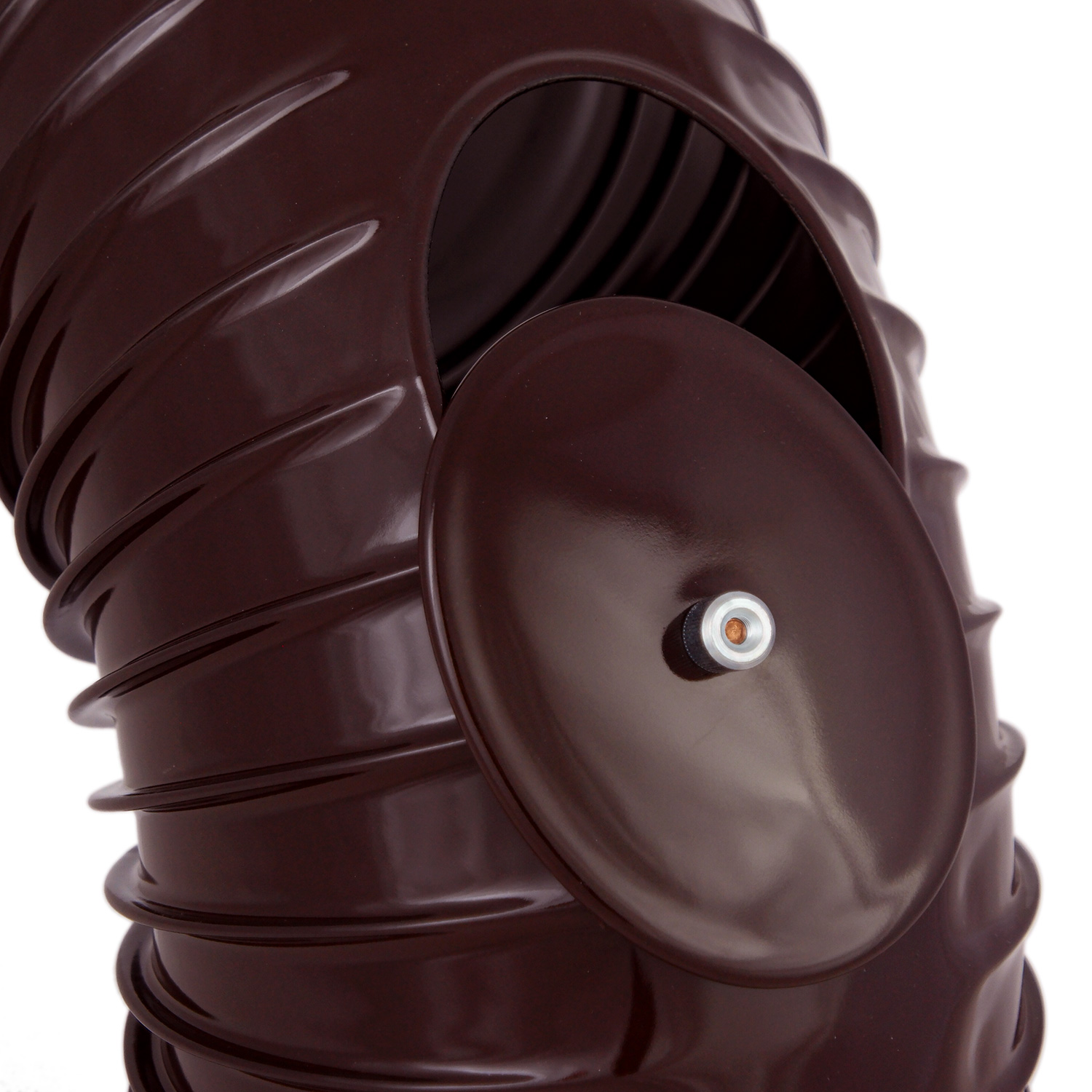 Coude de conduit de fumée / Coude de tuyau de poêle émaillé 150 mm - Coude à 90° nervuré marron avec ouverture de nettoyage