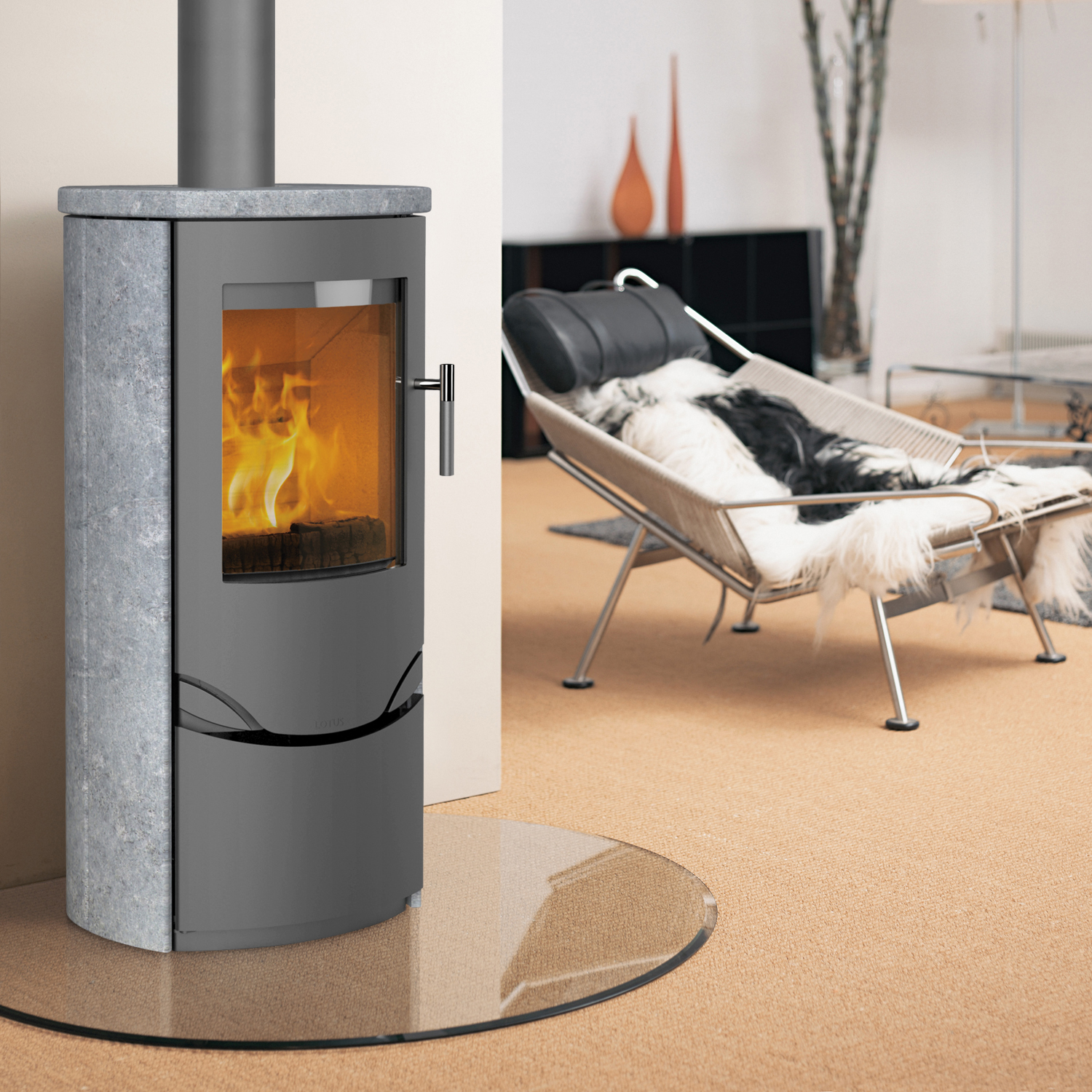 Lotus Prio 5S poêle à bois gris/ pierre ollaire