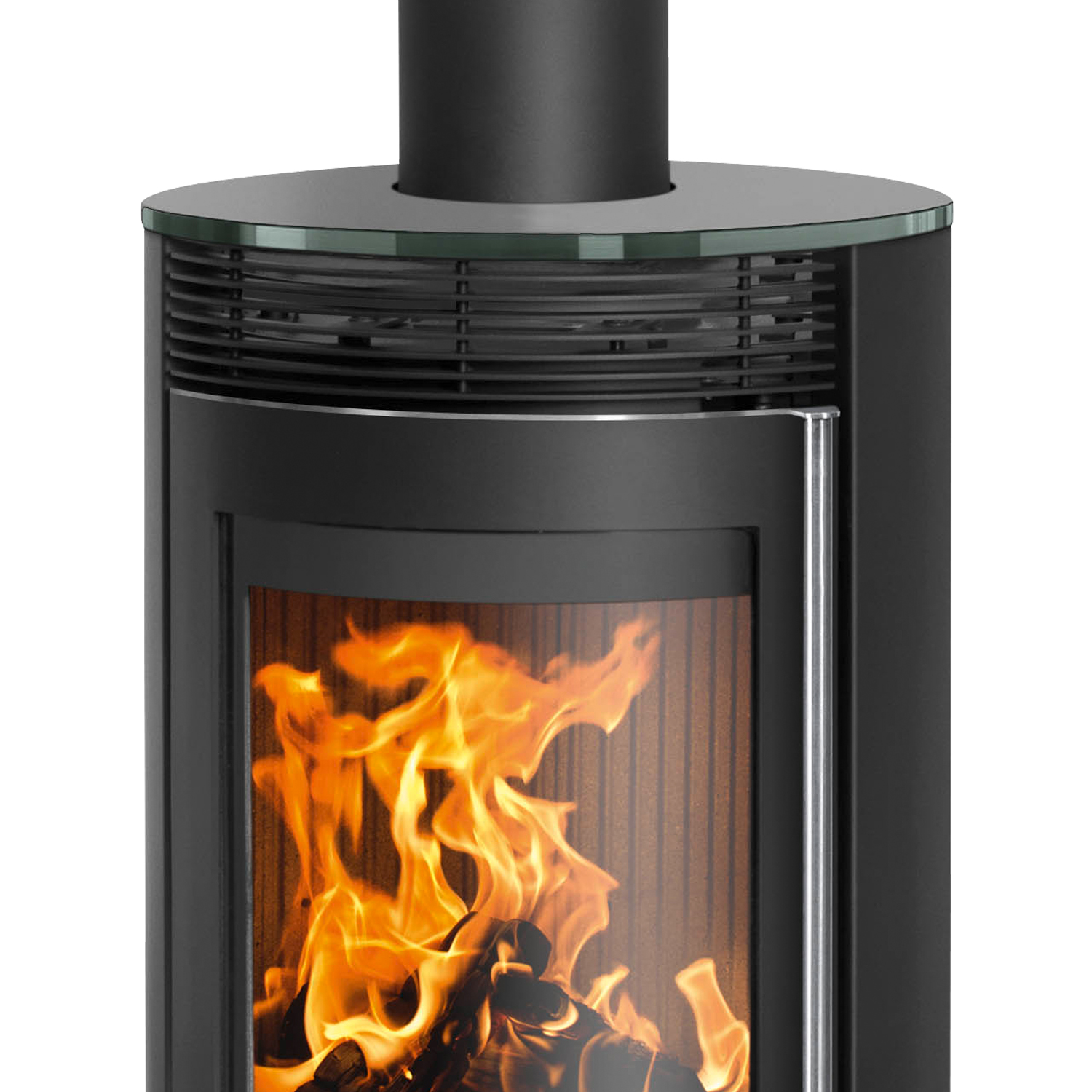 Poêle à bois Oranier Rota Top 2.0 en acier noir avec plaque de recouvrement en verre