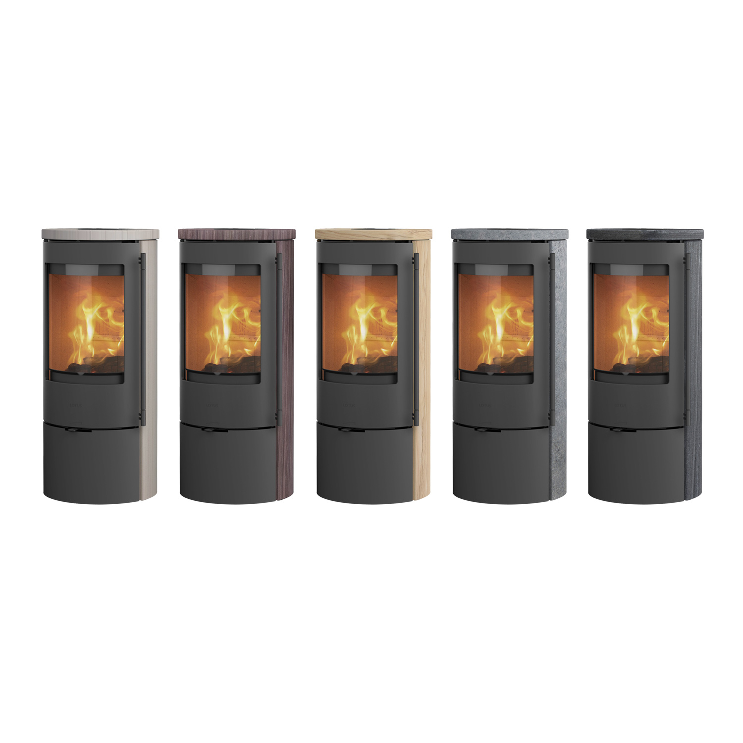 Lotus Prestige Basic S Poêle à bois Coffee Stone, Corps Gris, DIBt, Raccordement de conduit de fumée à l'arrière