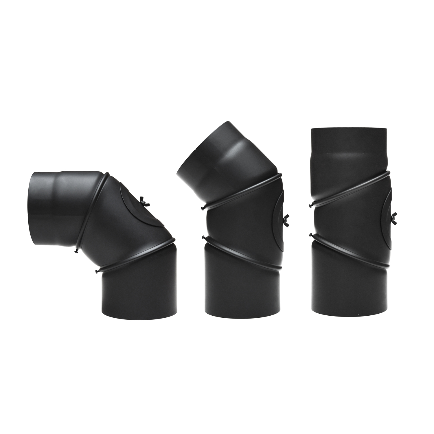 Coude de conduit de fumée Raik / Tuyau de poêle 150 mm - 0° - 90° avec ouverture de nettoyage noir