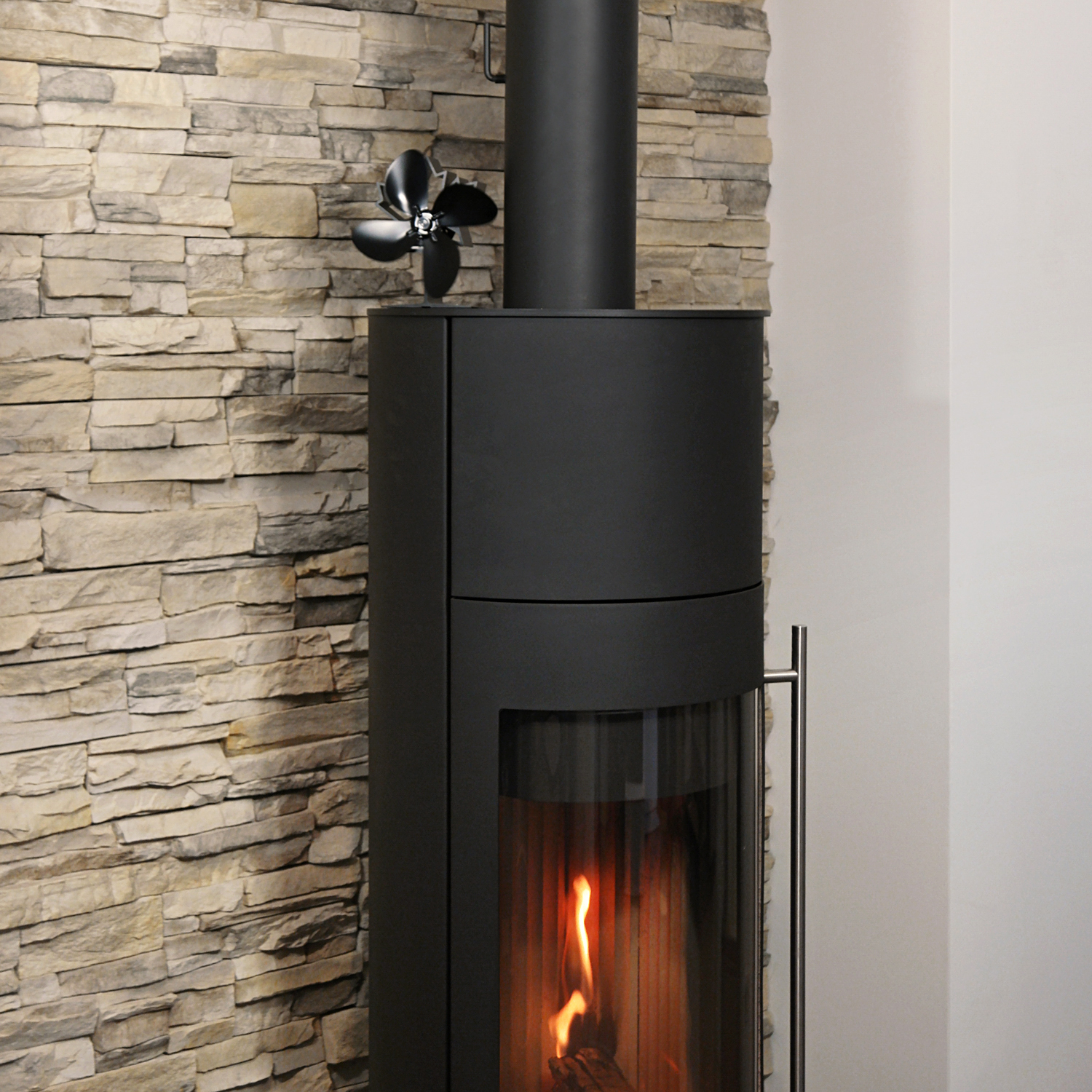 Raik Ensemble d'outils de cheminée Fritz 3 pièces + ventilateur de cheminée sans électricité / ventilateur de poêle à 4 pales, ensemble