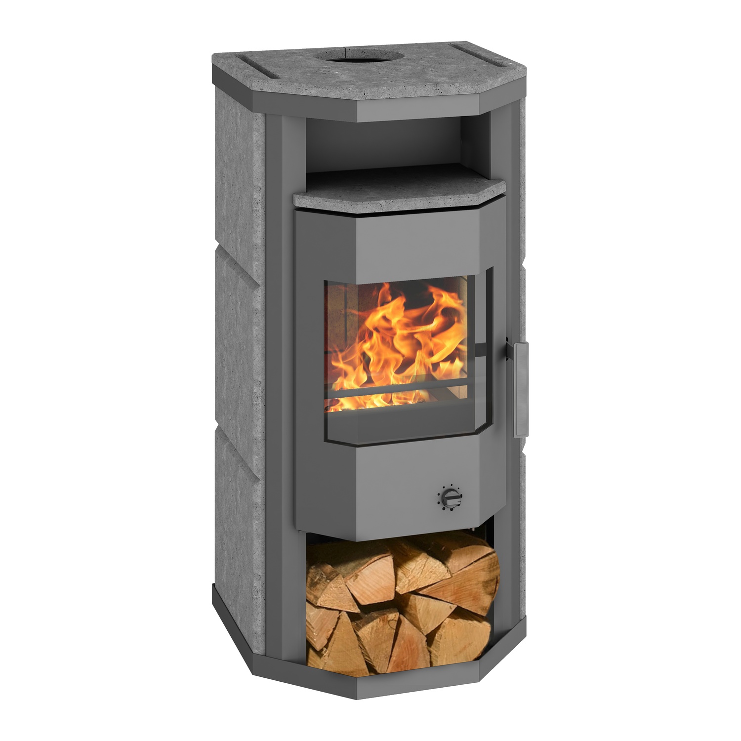 Wamsler poêle à bois « Thyra » pierre naturelle grise avec feu continu/automatique