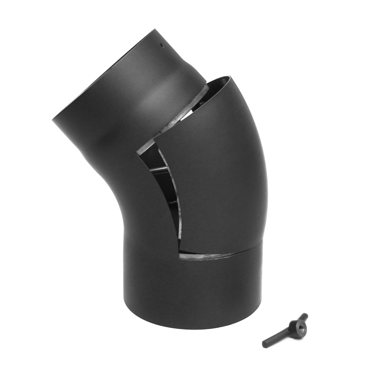 Raik Basic coude de tuyau de fumée 150mm noir 45° étiré avec porte pour tuyau de fumée / conduit de fumée