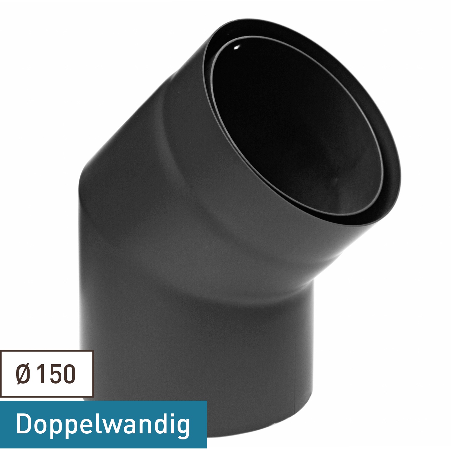 Raik Izoker coude de tuyau de fumée 150mm noir double paroi 45° sans porte pour tuyau de fumée / conduit de fumée
