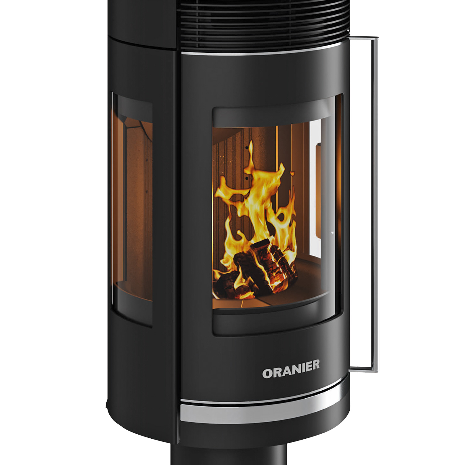 Poêle à bois Oranier Rota Twist en acier noir / Plaque supérieure en céramique blanc soie