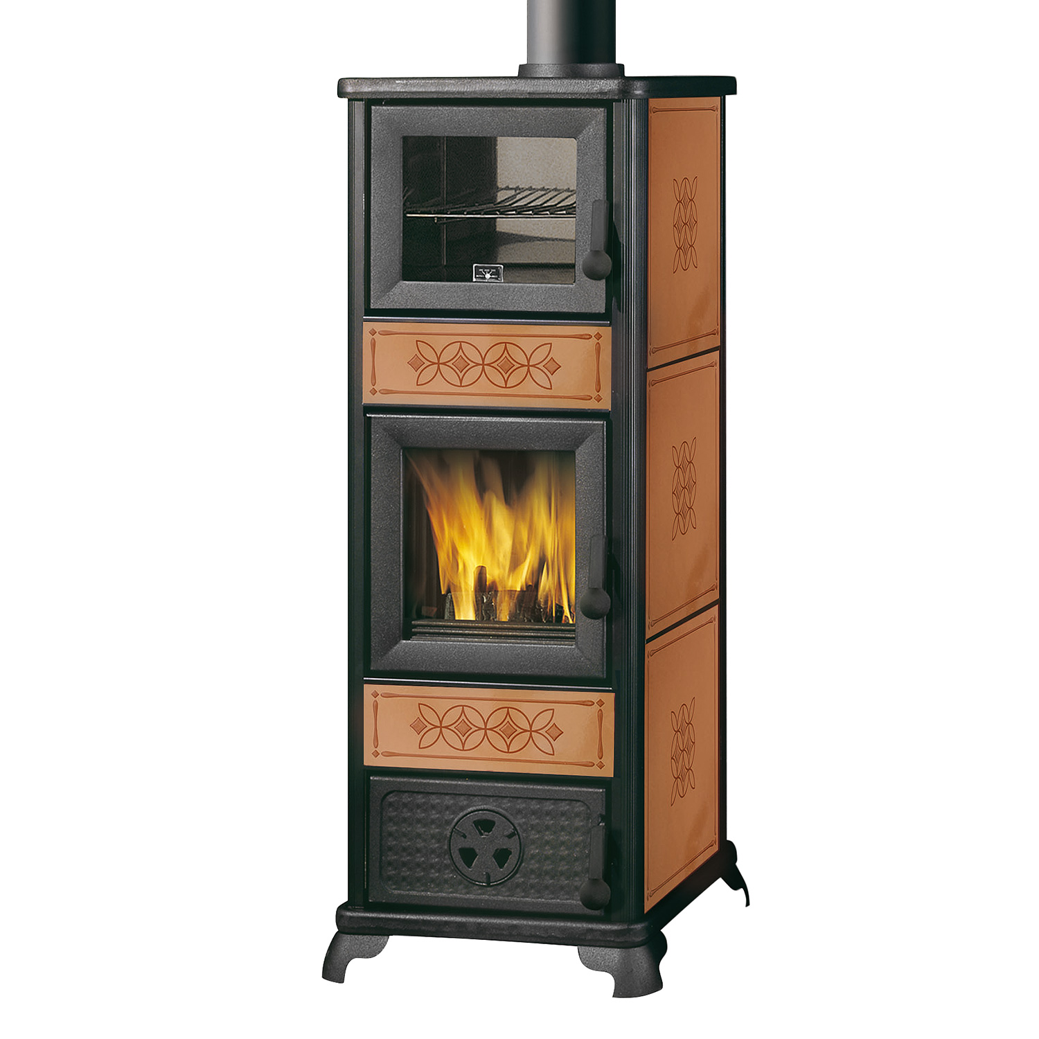 EK63 Decor C Poêle à bois en céramique cuir avec conduit de fumée supérieur