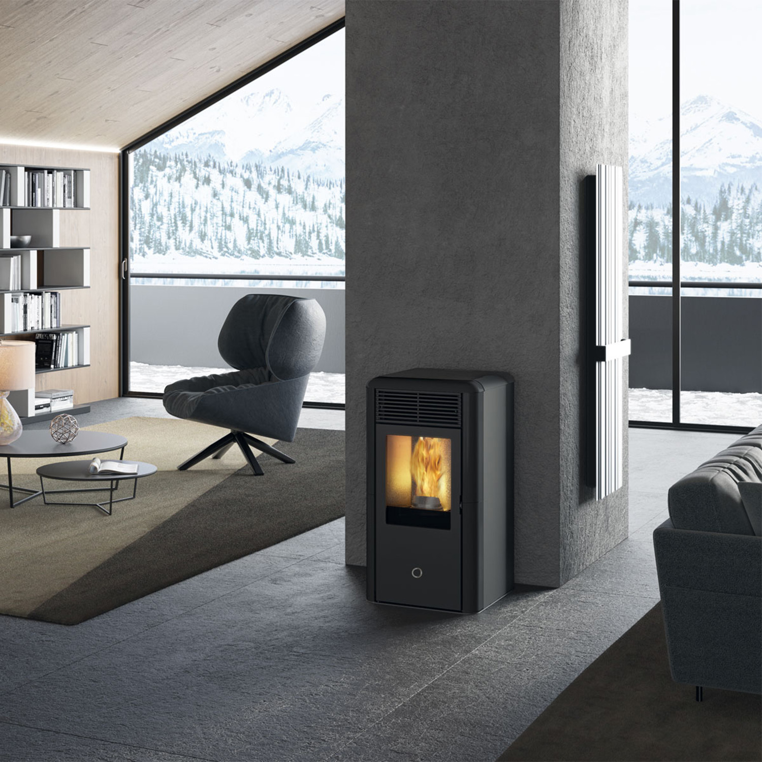 EK63 Spot 100 H Evo Poêle à granulés hydro céramique gris