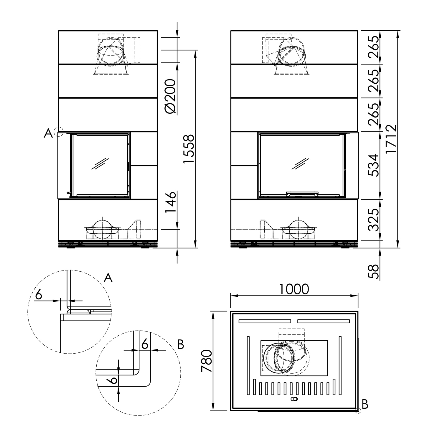 Spartherm kit de cheminée à eau SIM 1/3 Varia 2Rh-4S H2O Nature