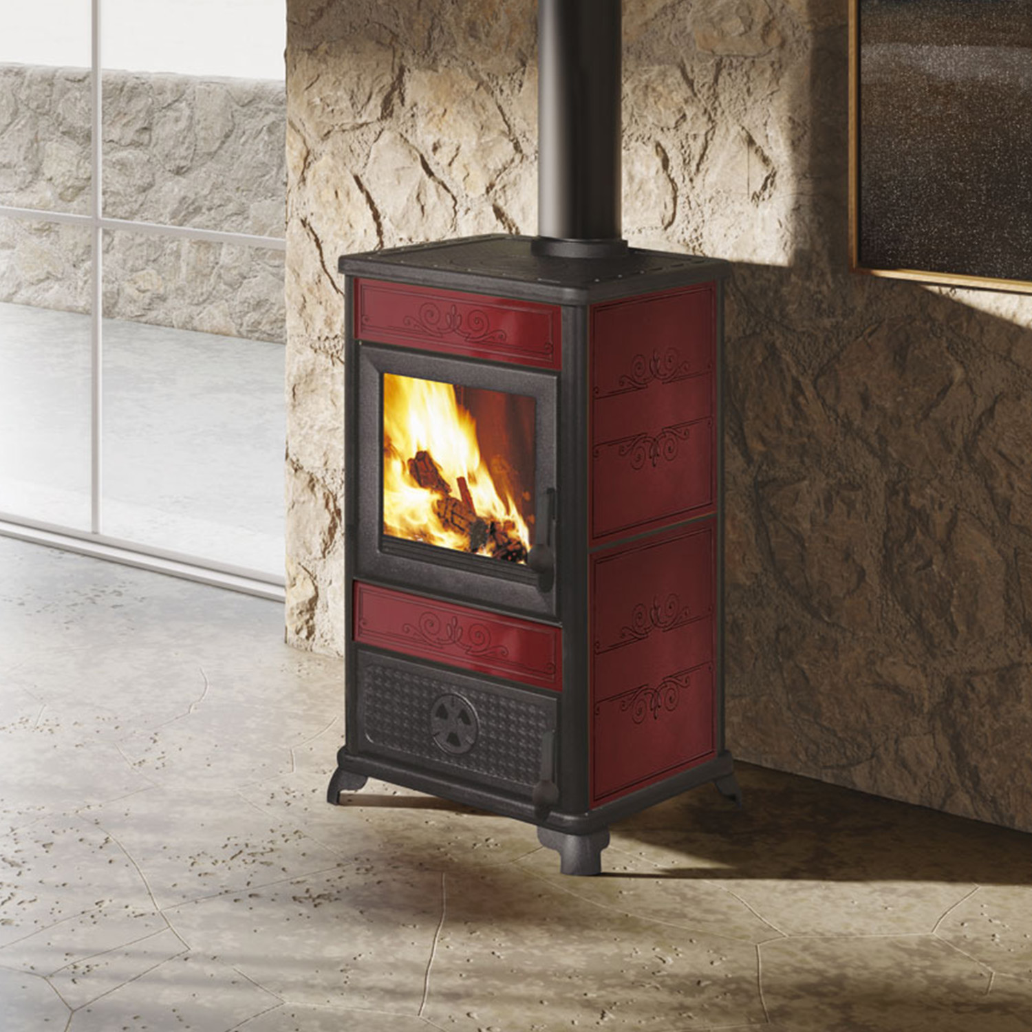 EK63 Fancy Evo Poêle à bois céramique bordeaux