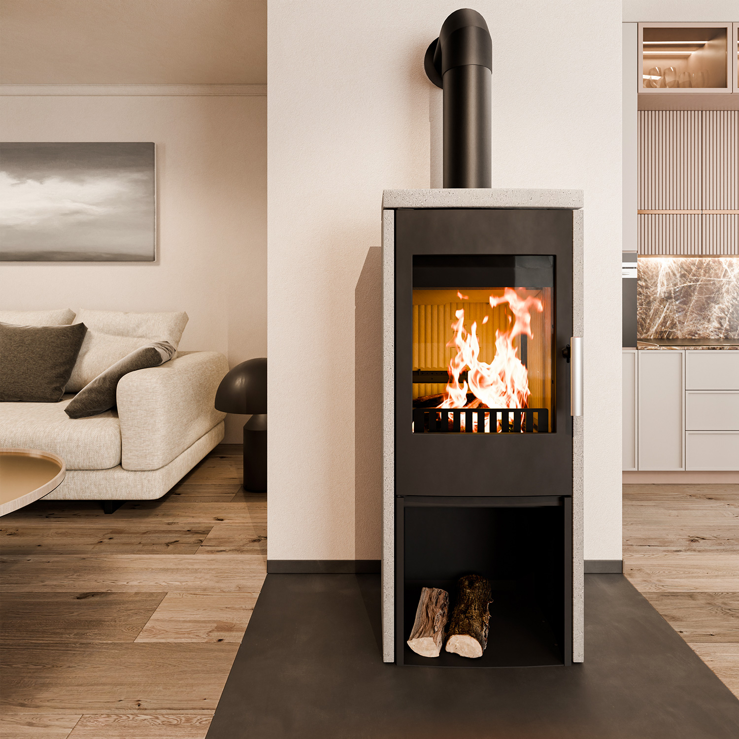 Haas+Sohn DK Lausitz Poêle à bois Noir perle / Quartzite gris