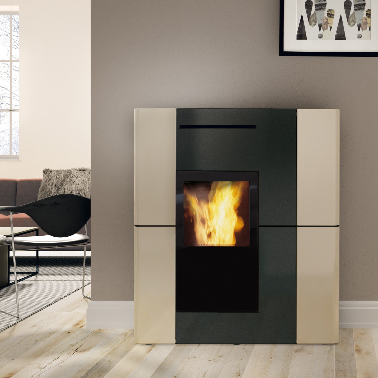 Edilkamin Blade H 23 Evo poêle à granulés bouilleur céramique beige inclus kit R-FX