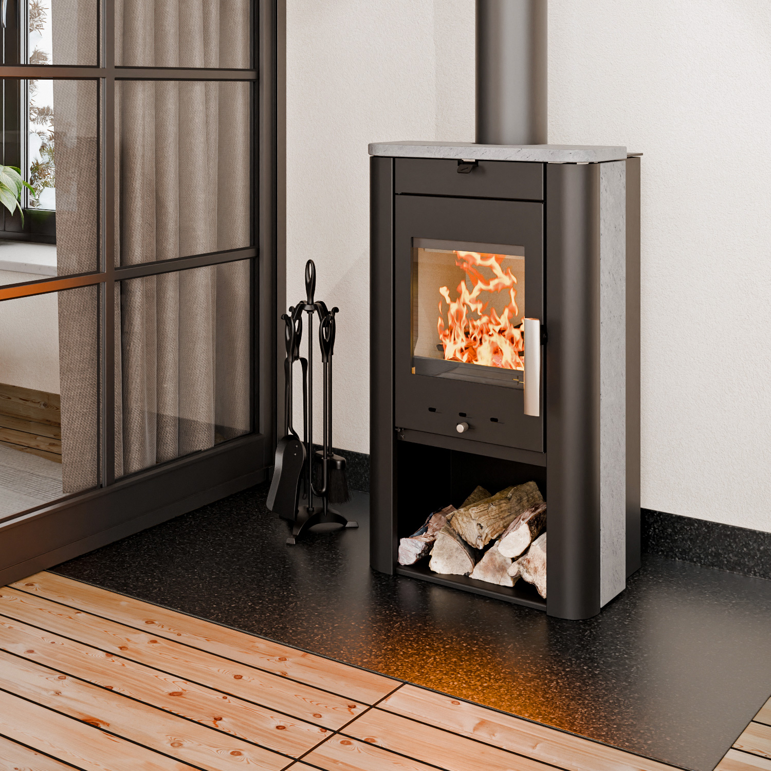 Haas+Sohn Prunus 332.15 - ST Poêle à bois Noir Perle / Serpentino
