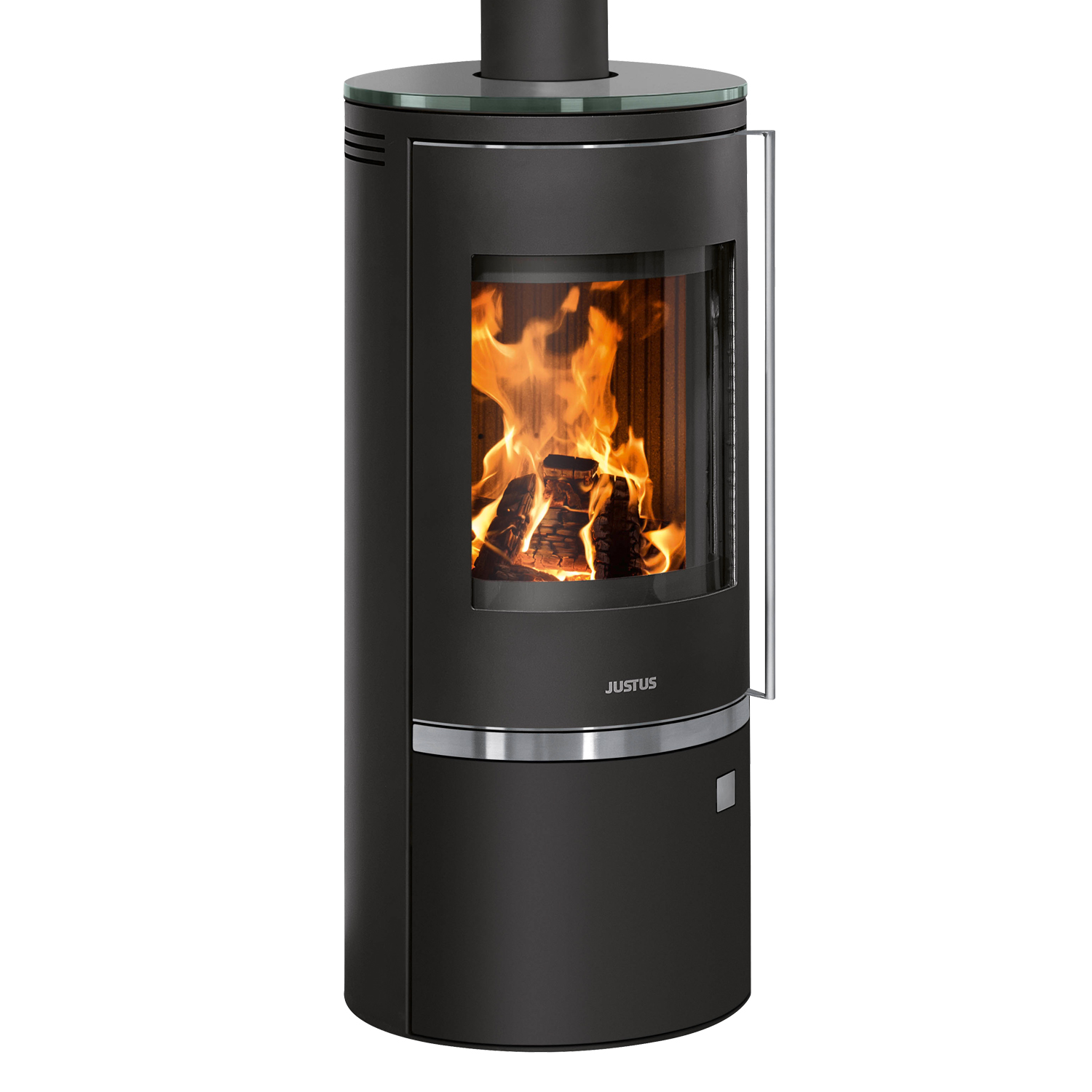 Justus Faro Top 2.0 Poêle à bois en acier noir avec plaque de recouvrement en verre