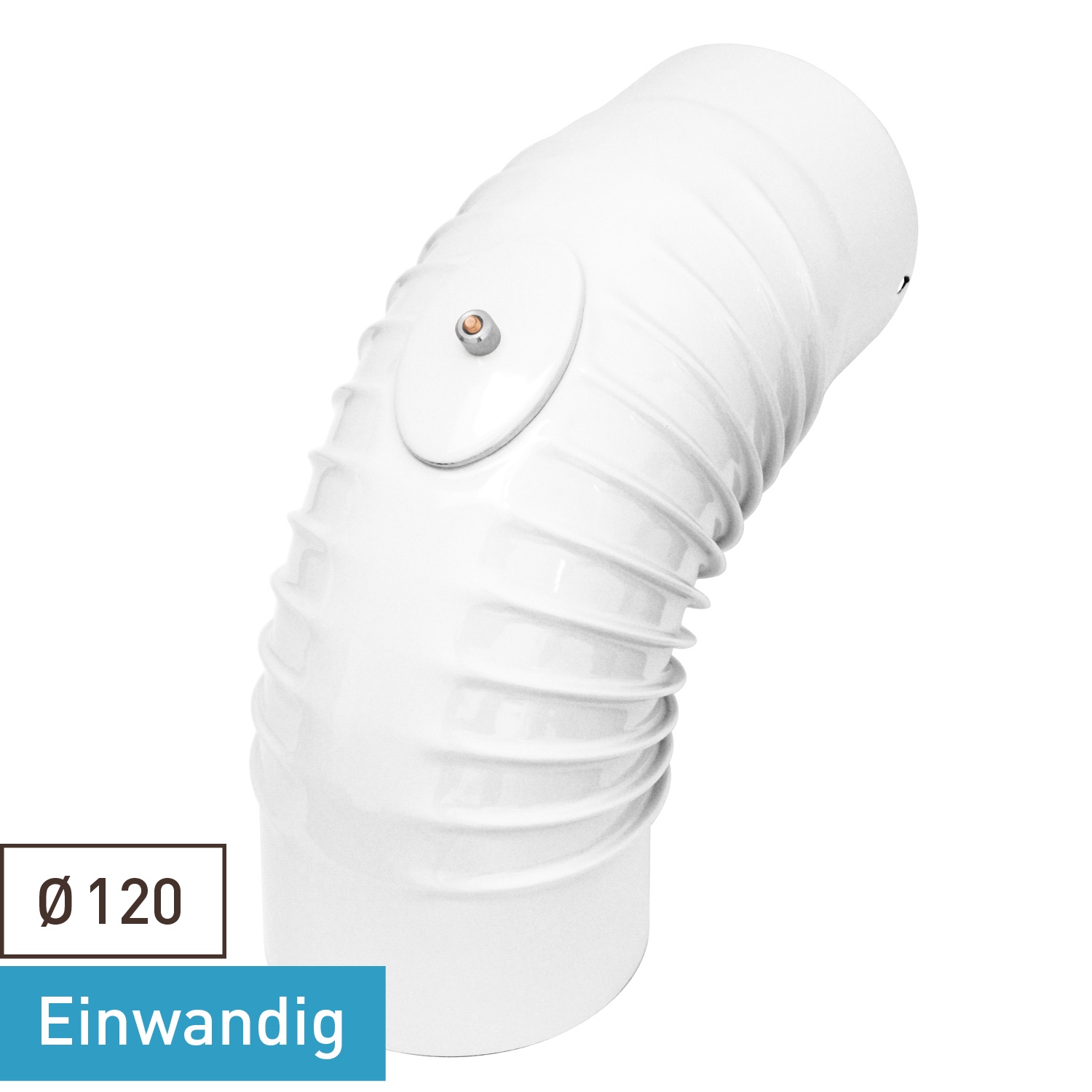 Coude de conduit de fumée / Coude de tuyau de poêle émaillé 120 mm - Coude à 90° nervuré blanc avec ouverture de nettoyage