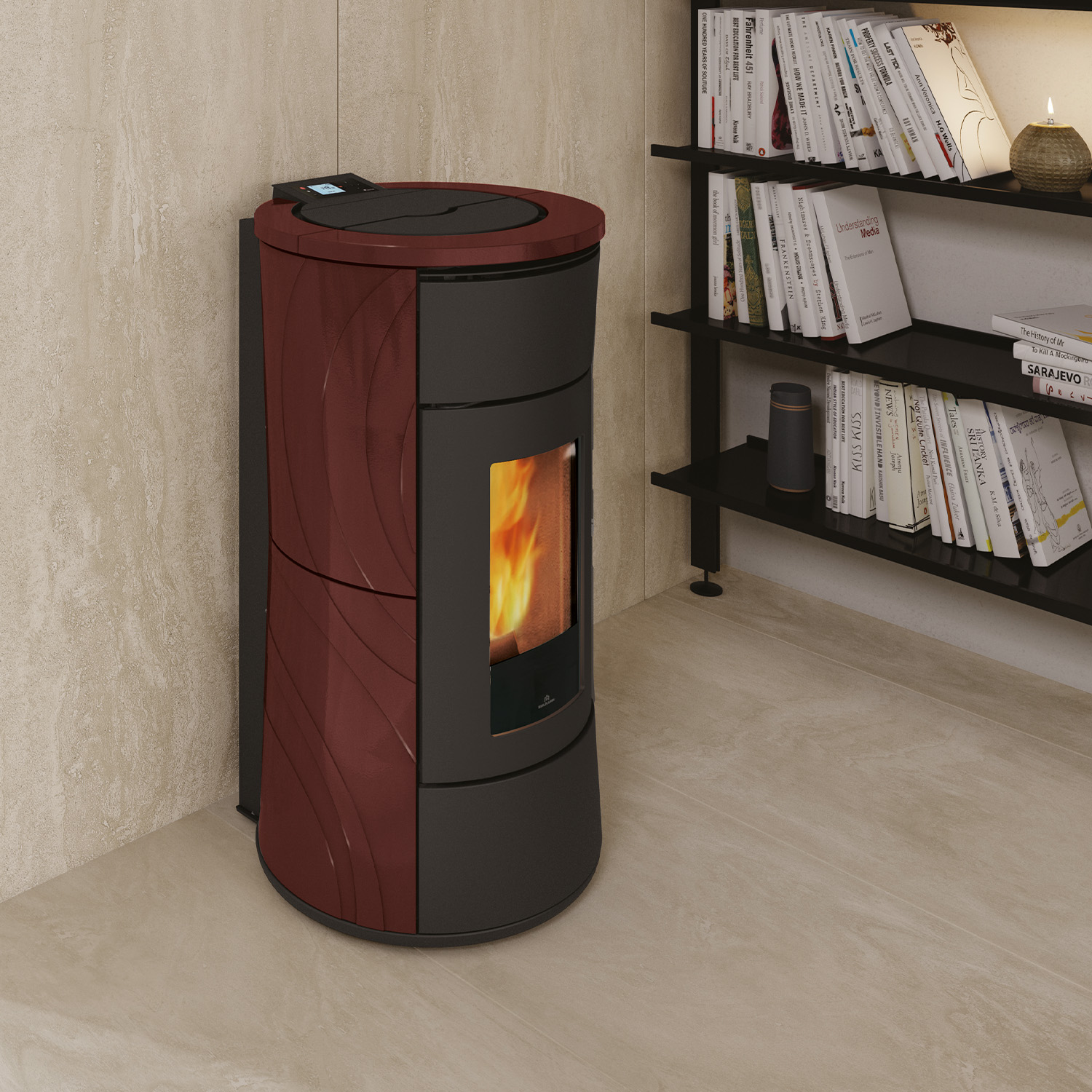 Edilkamin Cherie H 14 Evo poêle à granulés bouilleur céramique bordeaux