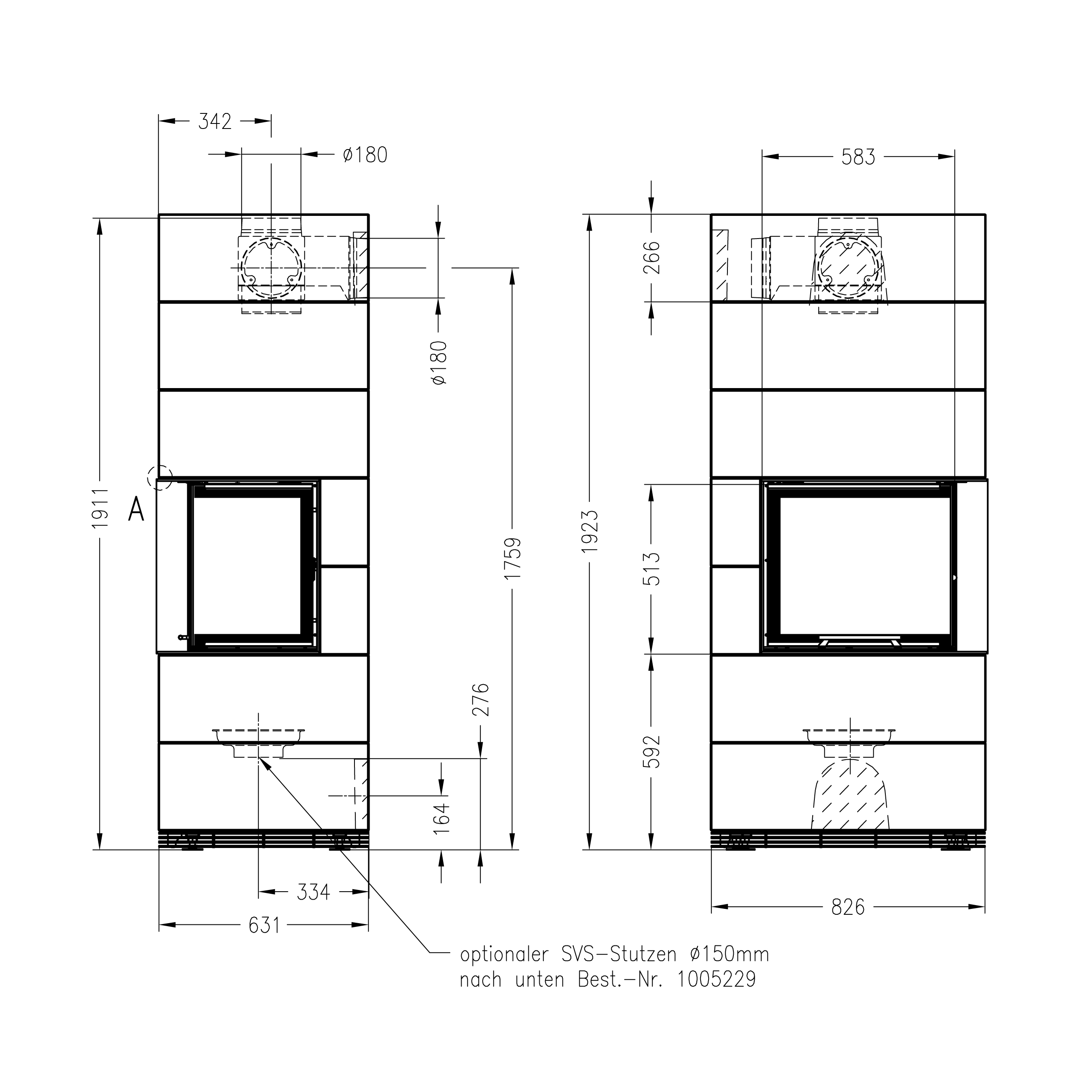 Spartherm kit de cheminée à bois bouilleur SIM 2/3 Varia 2L 55h-4S H2O béton fin