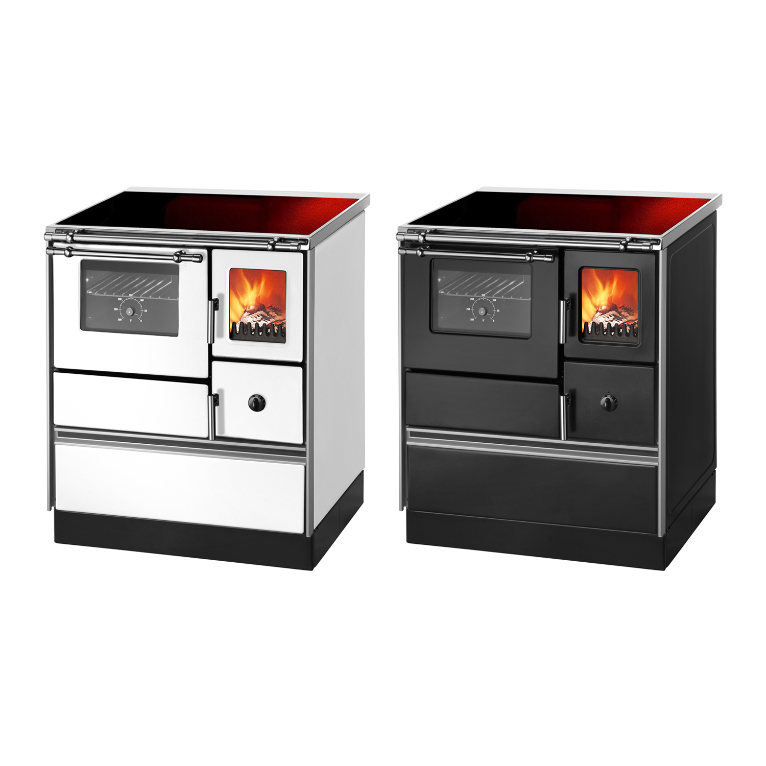 Wamsler K 176 F/A 70 Style Cuisinière à bois Noir, Plaque vitrocéramique, Four à gauche