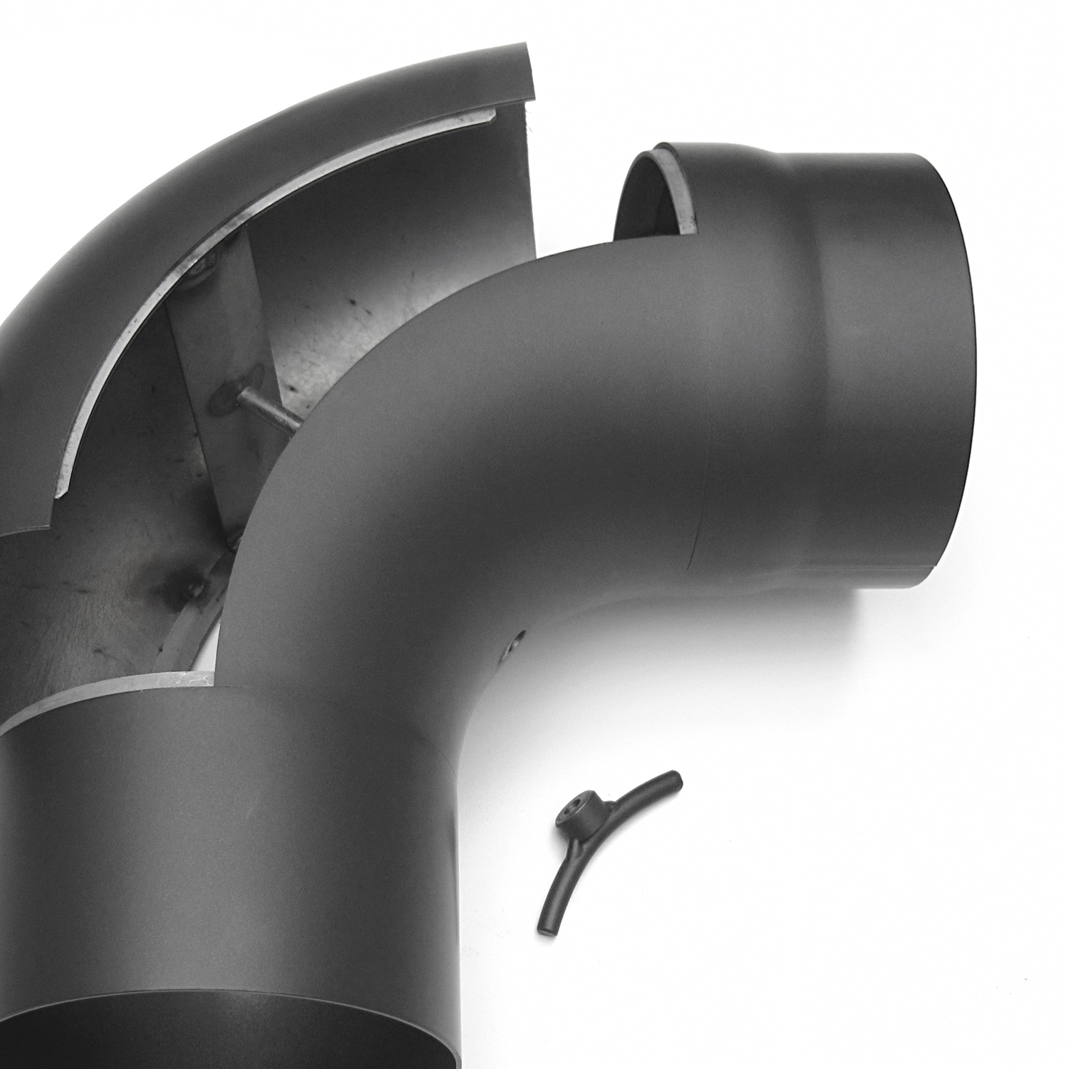 Raik Basic coude de tuyau de fumée 150mm gris fonte 90° tiré avec porte pour tuyau de fumée / conduit de fumée