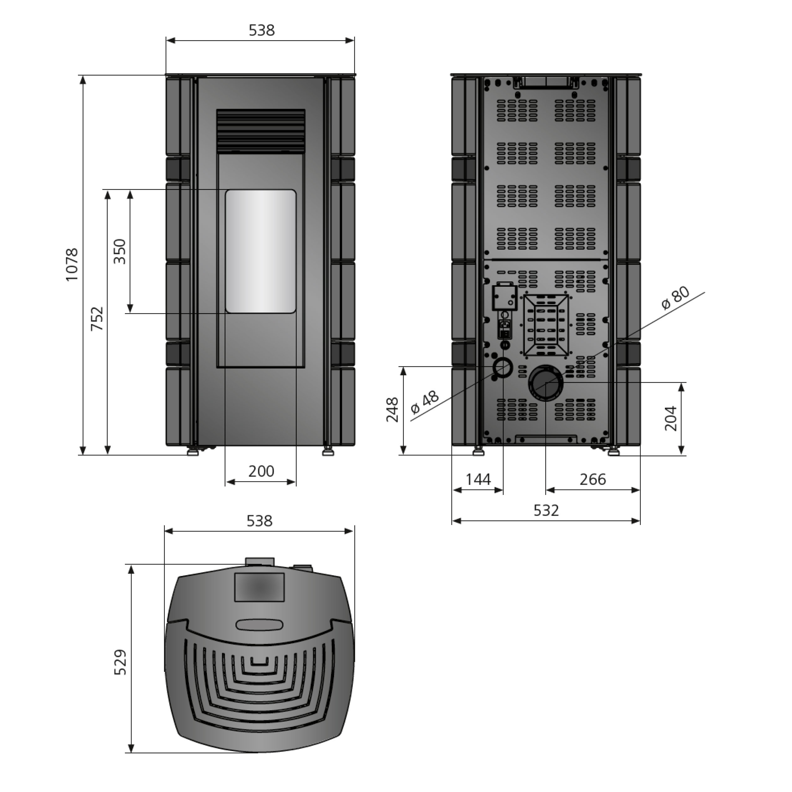 Justus Sia Poêle à granulés Acier Noir / conStone Anthracite