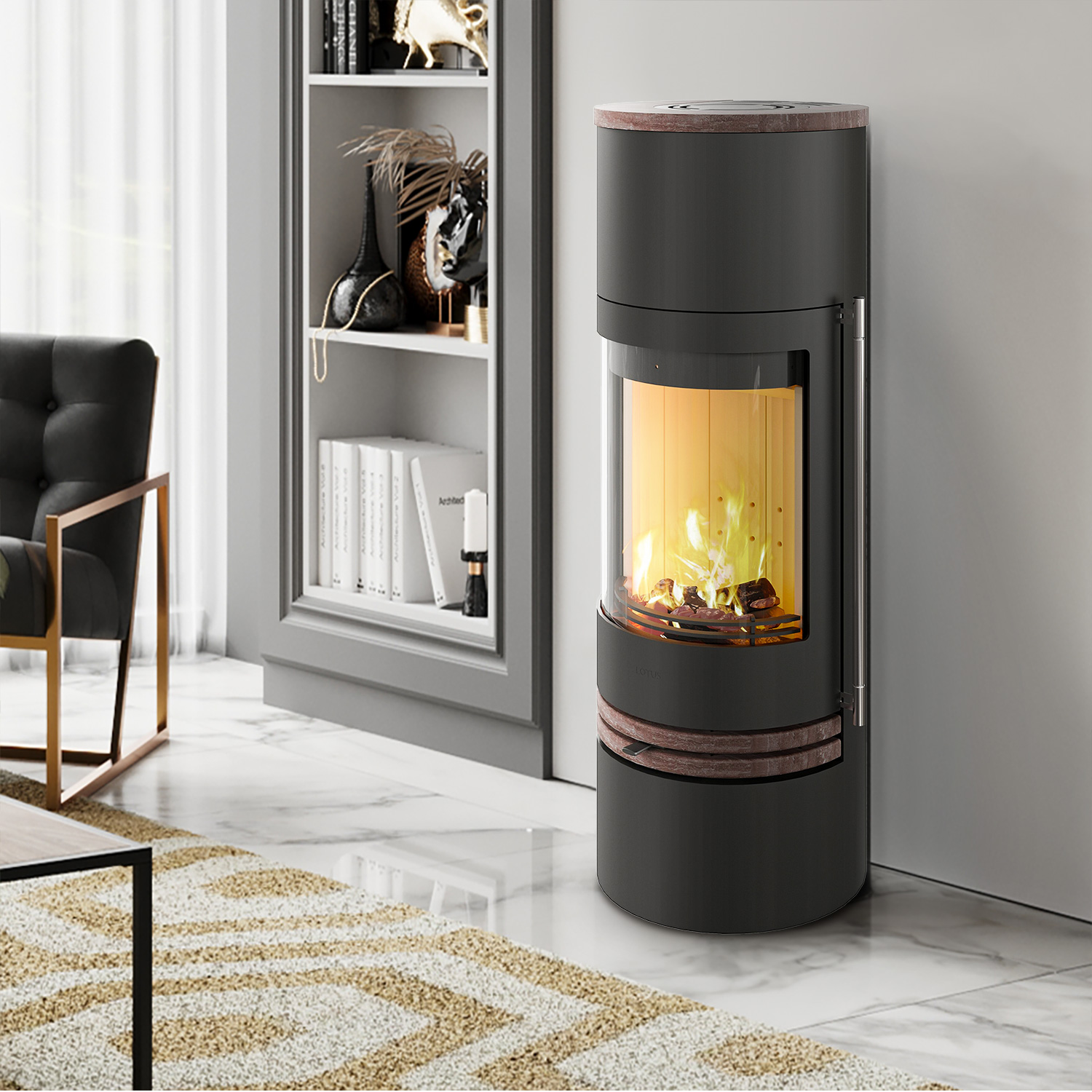 Lotus Orbis 2 poêle à bois Coffee Stone