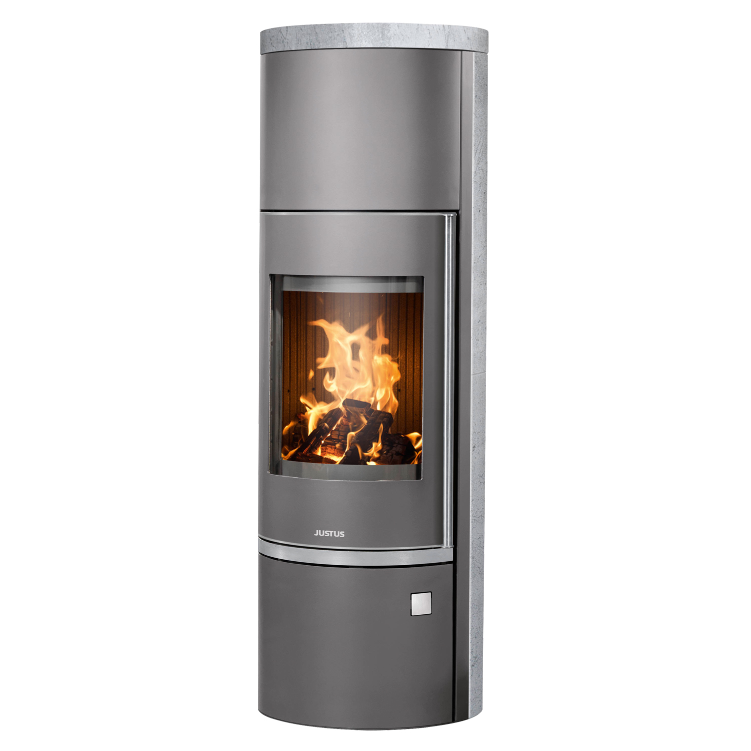 Justus Faro W+ 2.0 Poêle à bois en acier gris fonte avec revêtement en stéatite.