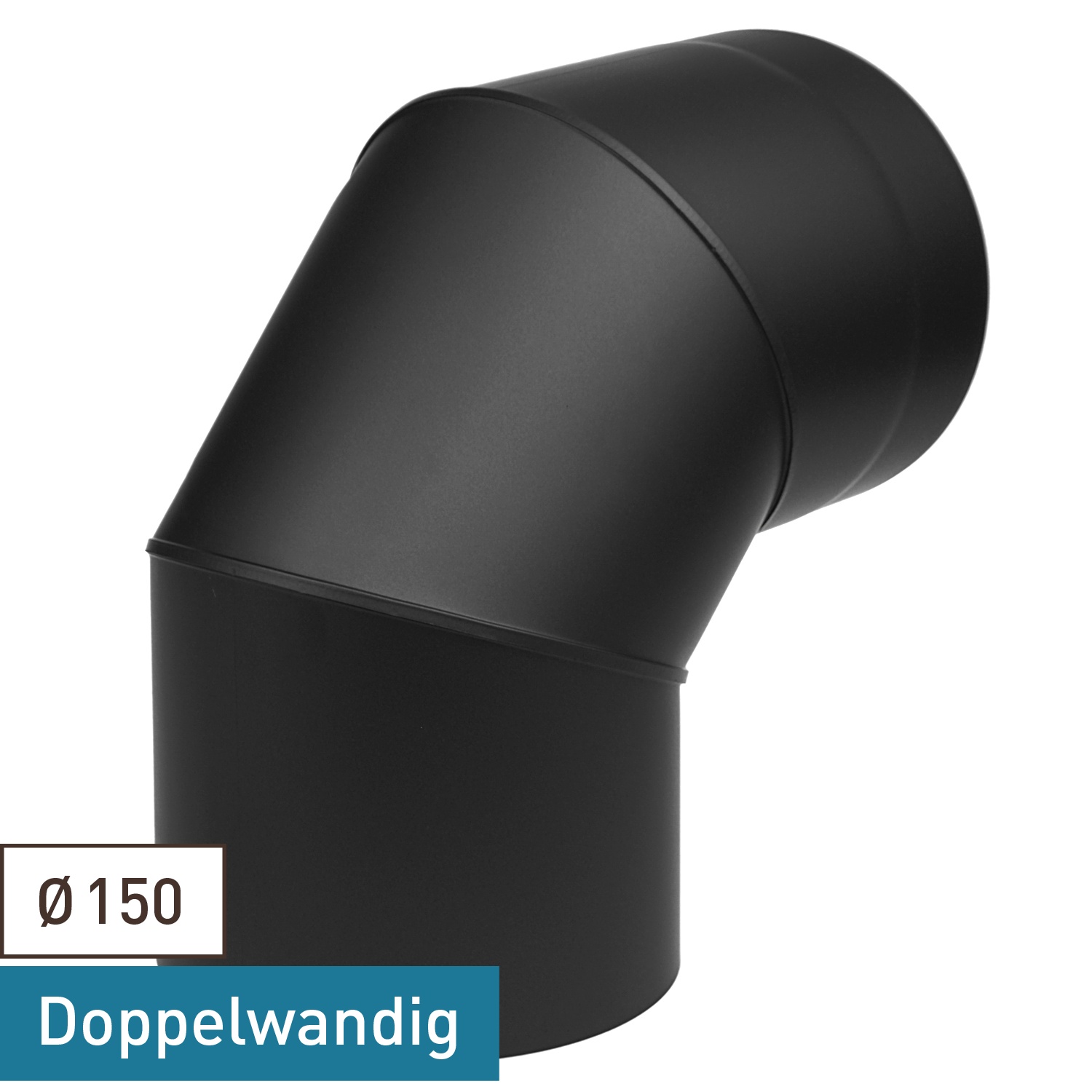 Raik Coltherm coude de tuyau de fumée 150mm noir double paroi 90° sans porte pour tuyau de fumée / conduit de fumée