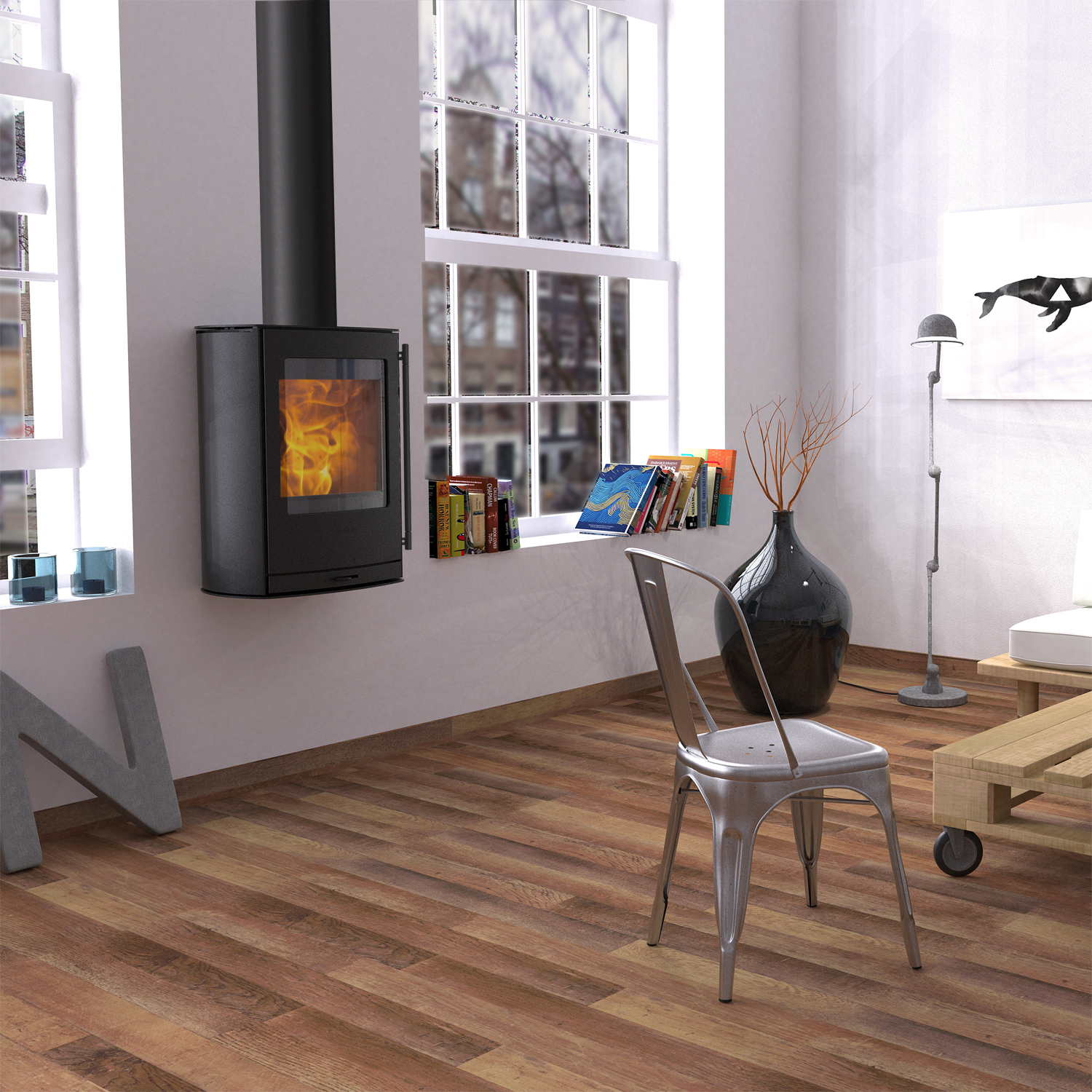 Lotus Jubilee Wall poêle à bois acier noir, mural