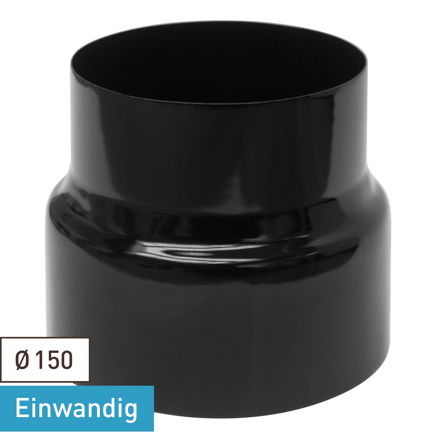 Réduction de tuyau de poêle / conduit de fumée émaillé 150 mm - 120 mm noir