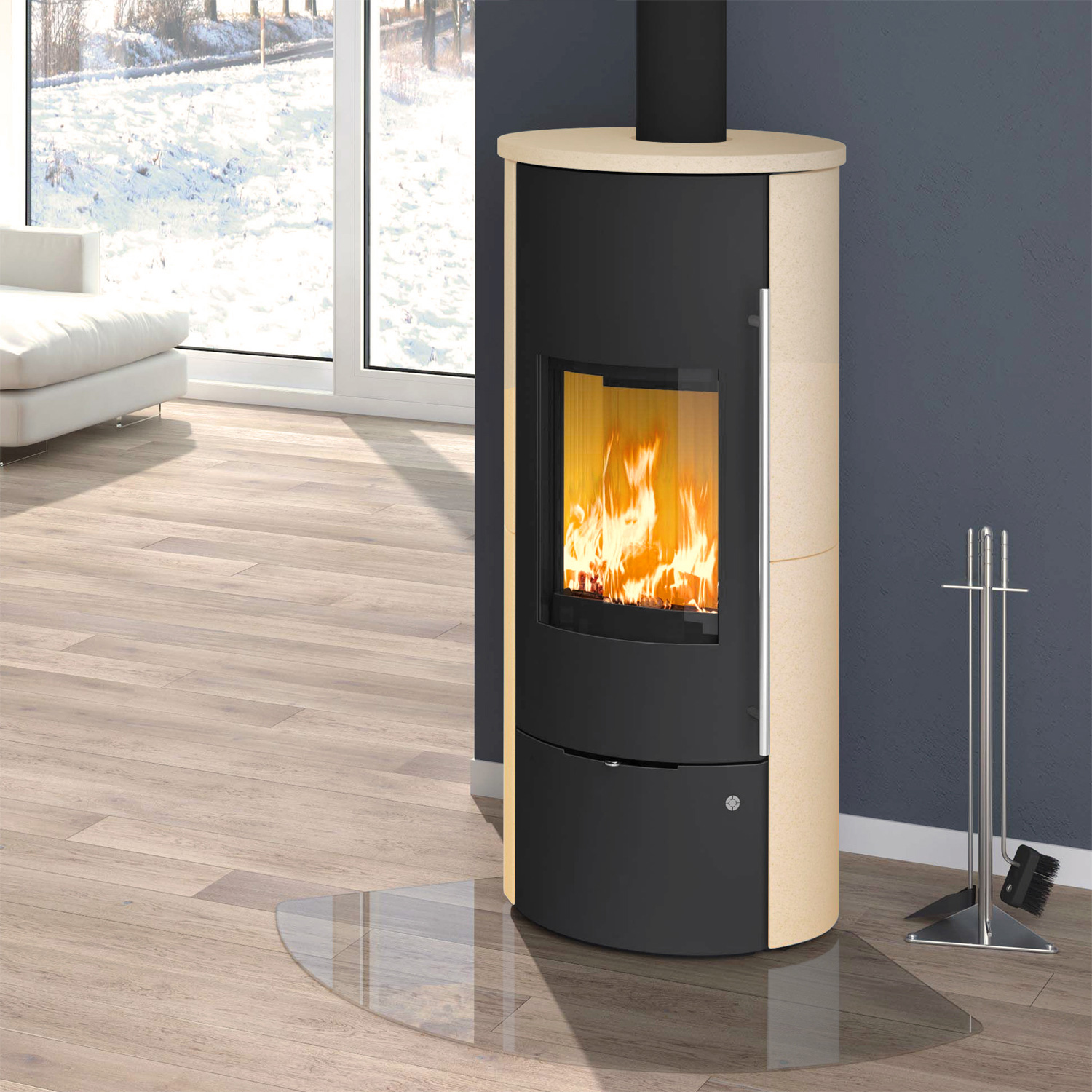 Olsberg Tolima Aqua II Compact Poêle à bois avec circulation d'eau Acier Noir | Revêtement en céramique Érable
