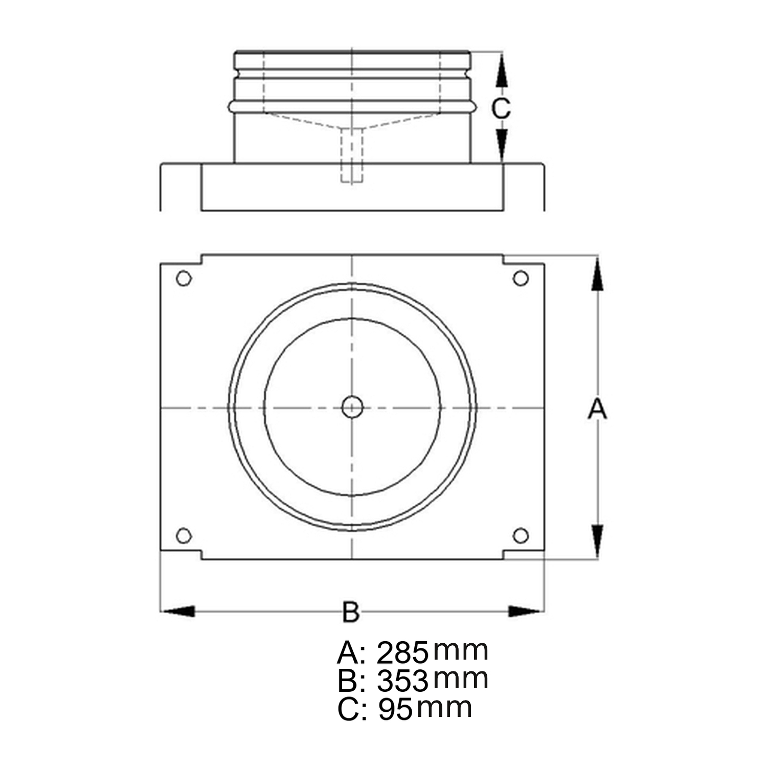 Schiedel ICS plaque de base Ø200 mm avec évacuation en bas double paroi brillant