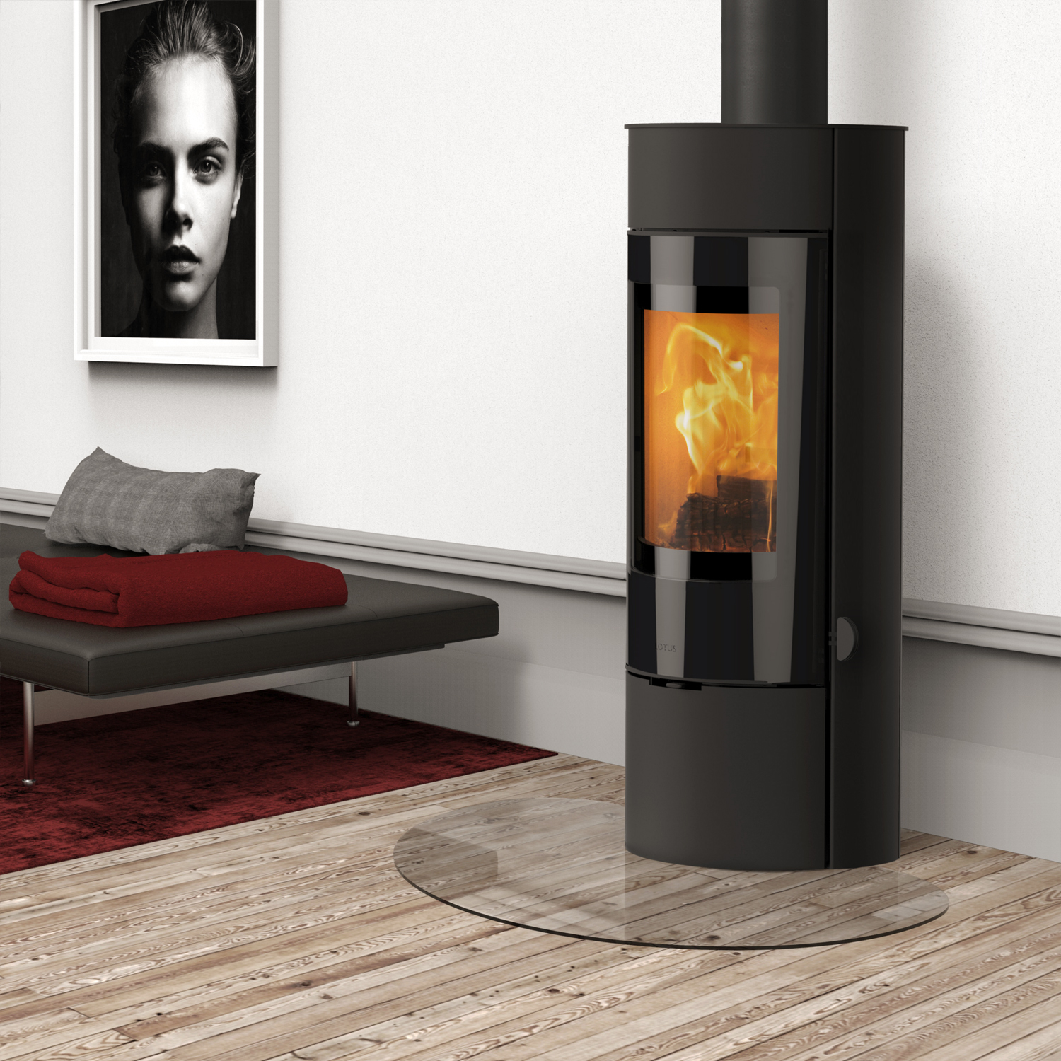 Poêle à bois Lotus Prestige Magic 40 Noir, sortie de fumée par le haut Poêle à bois Lotus Prestige Magic 40 Noir, sortie de fumée par le haut