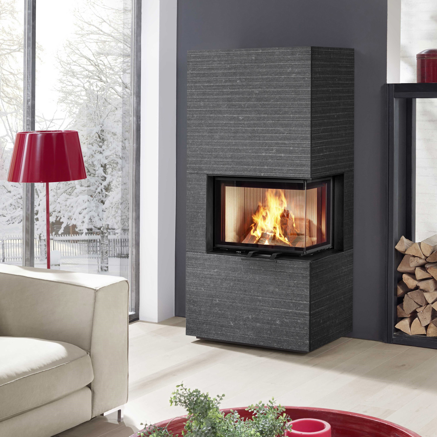 Olsberg Osorno L TopStone poêle à bois Gabbro nero ferrara ligne droite, à droite
