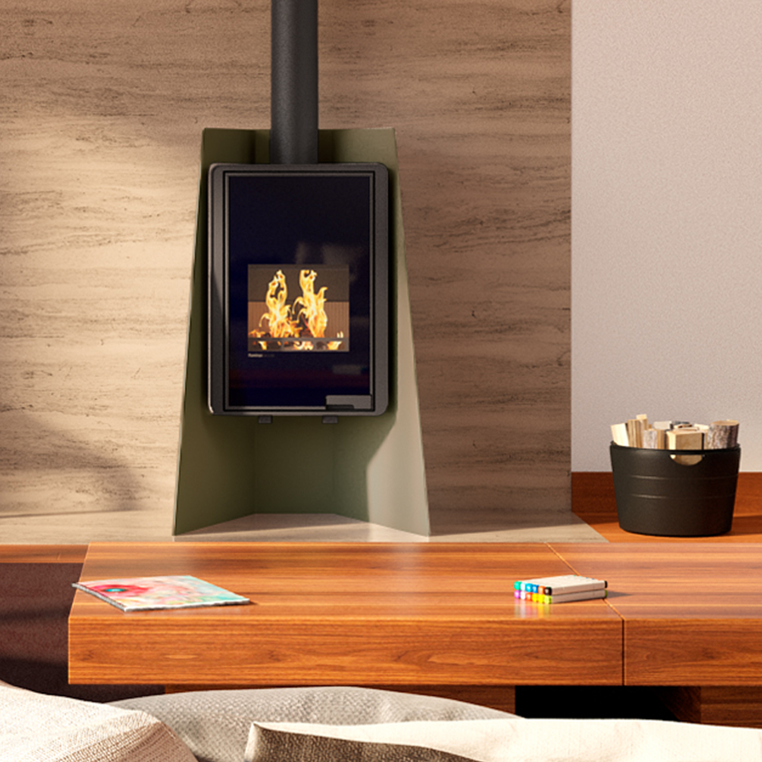 Poêle à bois HS Flamingo Deluxe Island Olive