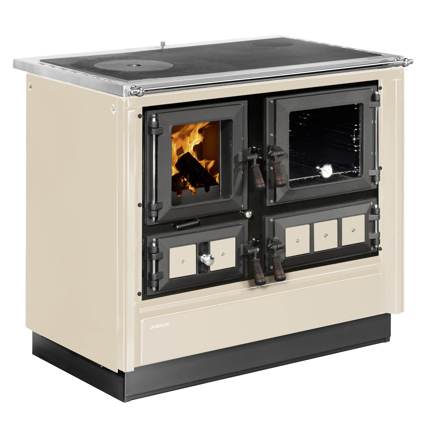 Justus Rustico-90 2.0 Poêle de cuisine en acier crème, compartiment de cuisson à droite