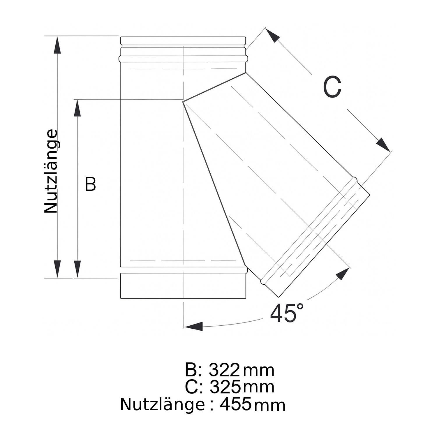 Schiedel ICS raccordement tuyaux 45° Ø180 double paroi brillant