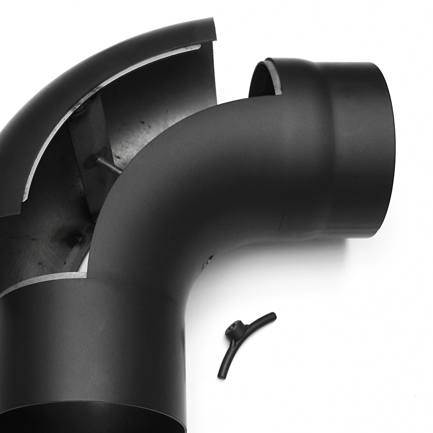 Raik Basic coude de tuyau de fumée 130mm noir 90° étiré avec porte pour tuyau de fumée / conduit de fumée