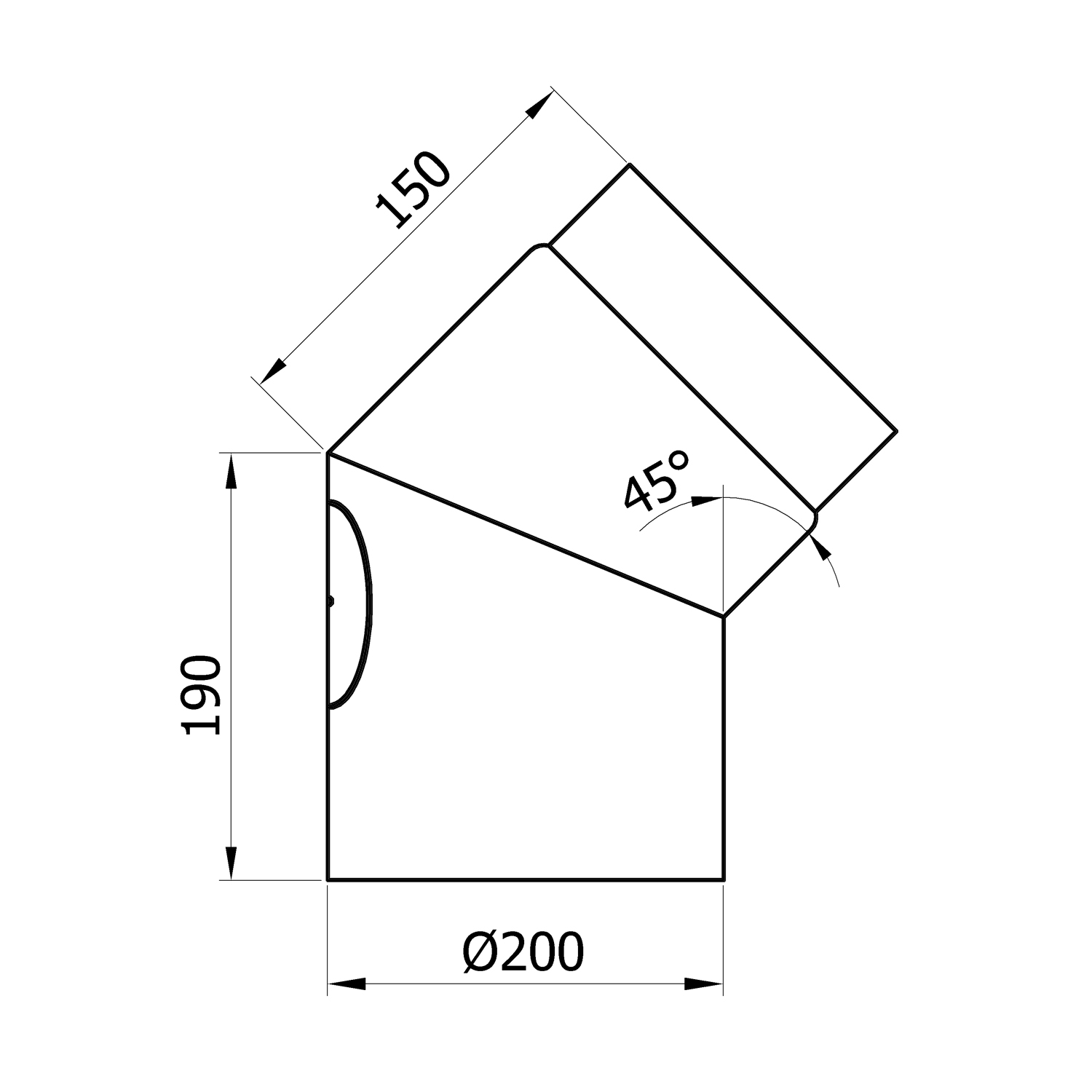 Raik Basic coude de tuyau de fumée 200mm noir 45° avec porte pour tuyau de fumée / conduit de fumée
