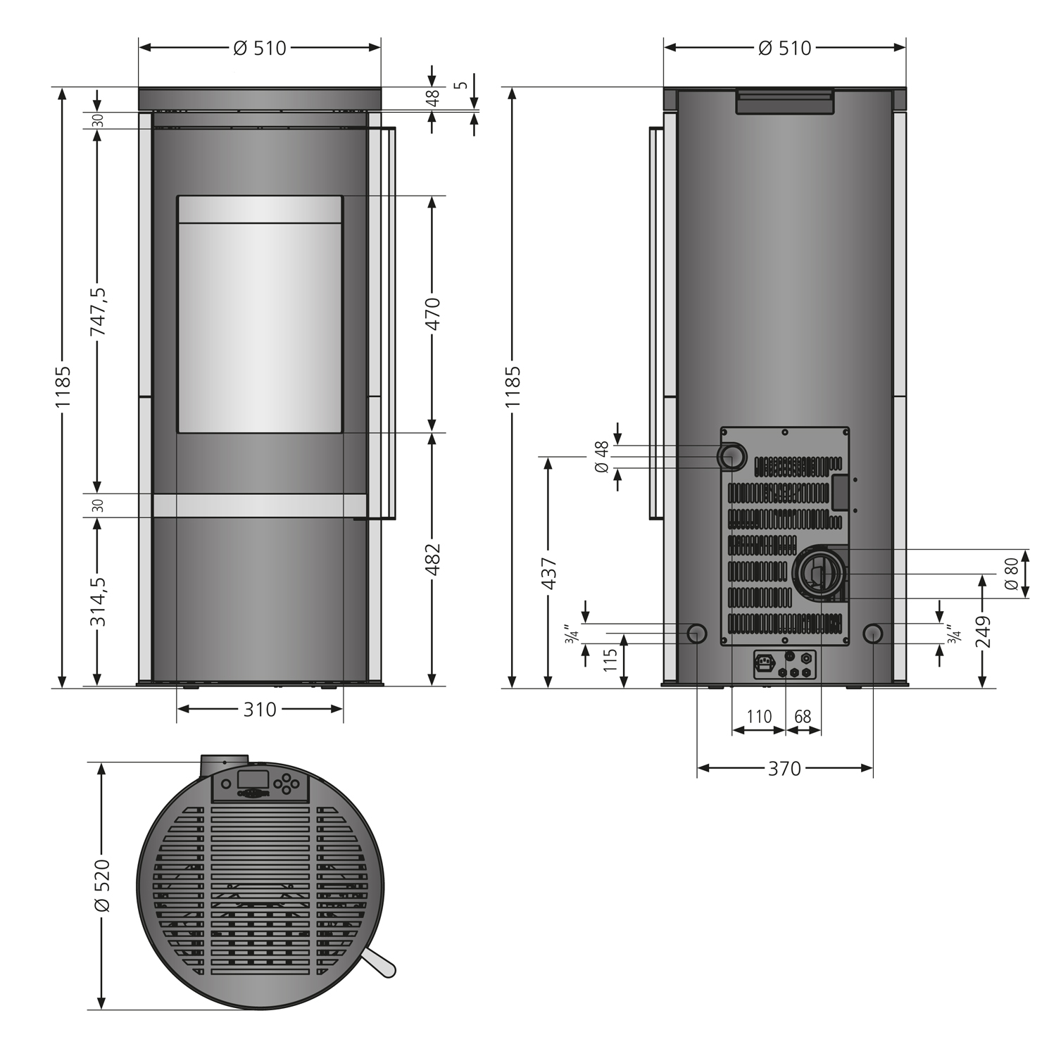 Oranier Carus Aqua 2.0 Poêle à granulés hydraulique Acier Noir / Pierre ollaire