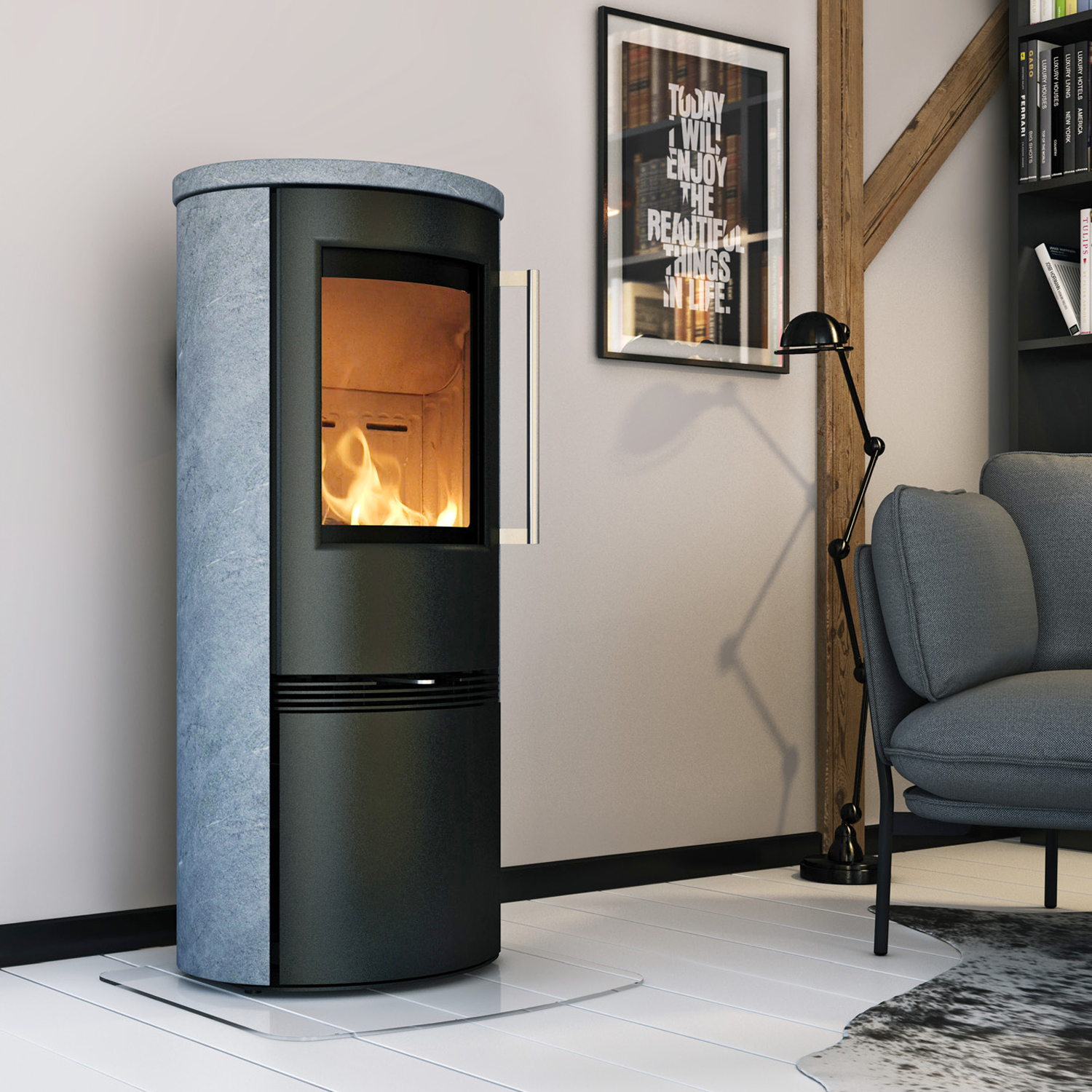 TermaTech TT21RHS Poêle à bois Acier Noir / Pierre ollaire